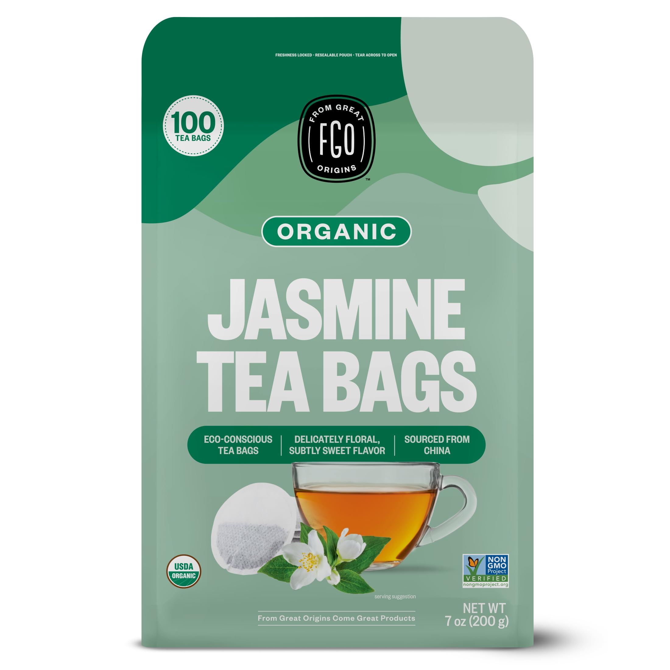 FGO Organic Chamomile Tea, 100 Count, Eco-Conscious Tea Bags, Resealable Bag, Packaging May Vary (Pack of 1)