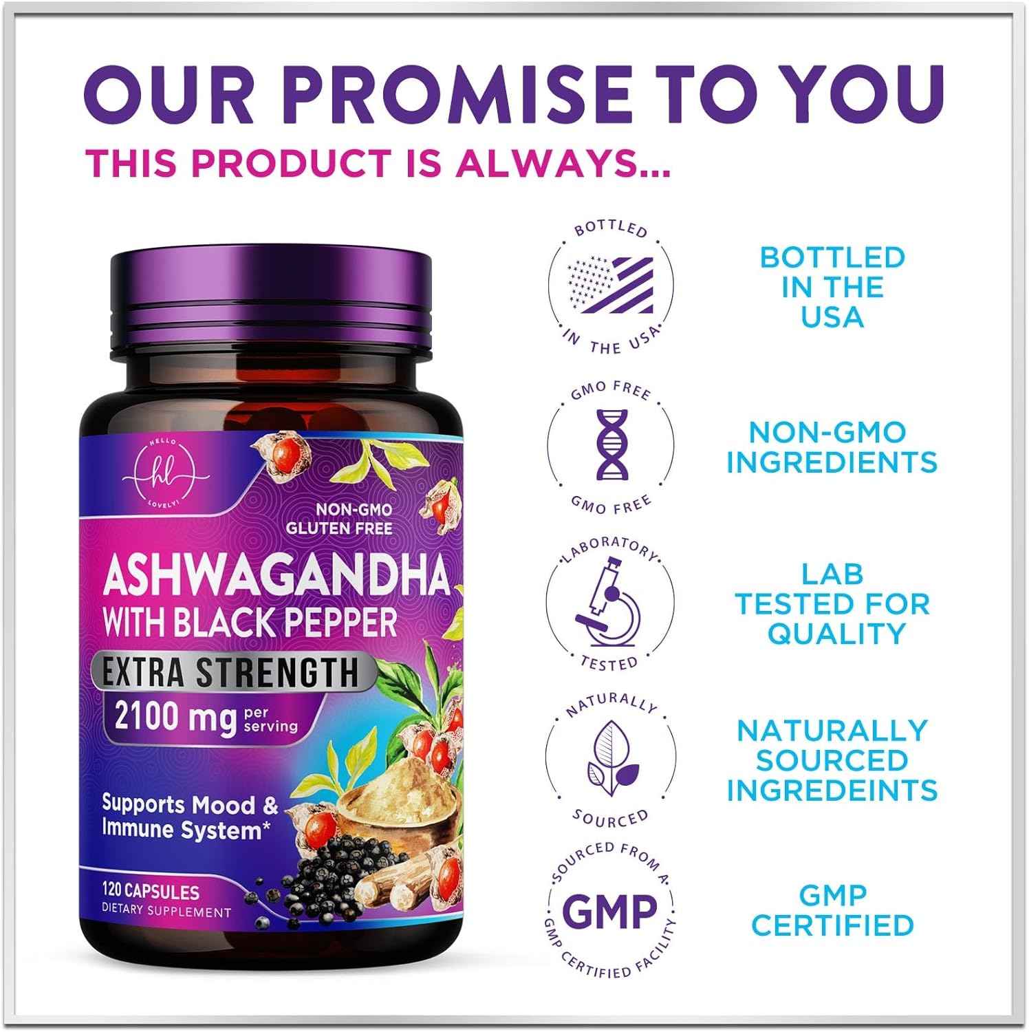 Ashwagandha Supplements for Women - Max Absorption with Black Pepper Extract 4:1 - Extra Strength Ashwagandha Capsules with Plant Powder & Root Extract - Non-GMO, USA Bottled - 120 Vegetarian Capsules