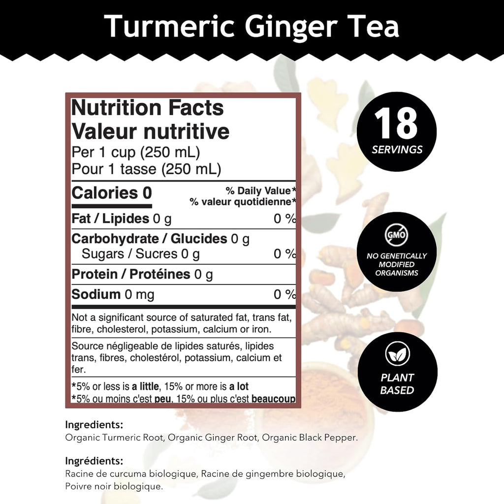 Buddha Teas - Organic Turmeric Ginger Tea - Herbal Tea - Earthy, Mildly Spicy Taste & Sweet Undertones - Enjoy Hot or Cold - Caffeine Free - 100% Kosher & Non-GMO - 18 Tea Bags (Pack of 1)