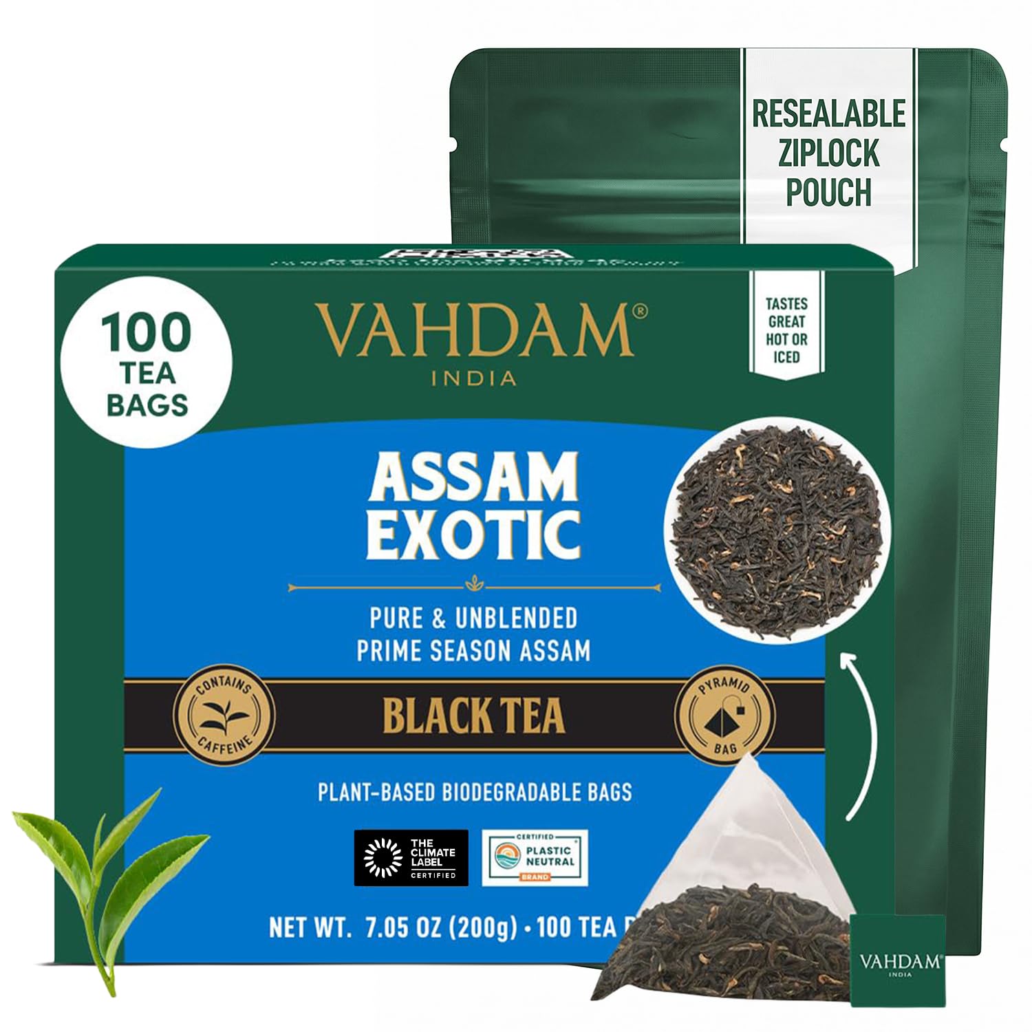 VAHDAM, Turmeric Moringa Tea Bags (100 Herbal Tea Bags) Caffeine Free, Non GMO | 100% Pure Herbal Blend - Sweet & Earthy | Resealable Ziplock Pouch