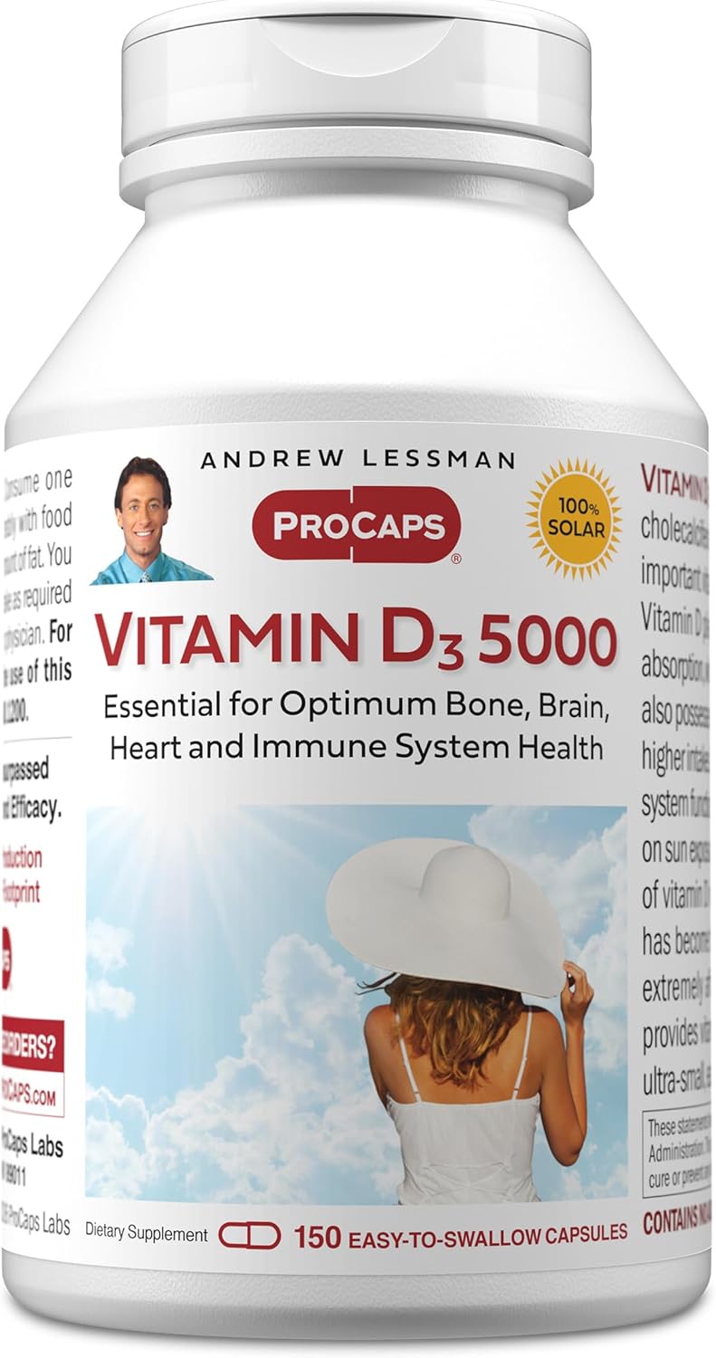 Andrew Lessman Vitamin D3 5000 IU 150 Capsules - High Potency, Essential for Calcium Absorption, Supports Bone Health, Brain Health, Immune System, More. Small Easy to Swallow Capsules
