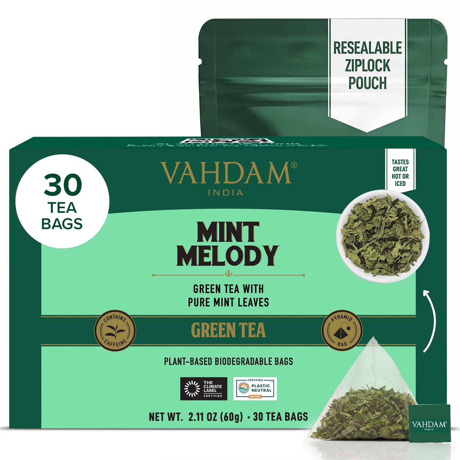 VAHDAM, Turmeric Moringa Tea Bags (100 Herbal Tea Bags) Caffeine Free, Non GMO | 100% Pure Herbal Blend - Sweet & Earthy | Resealable Ziplock Pouch