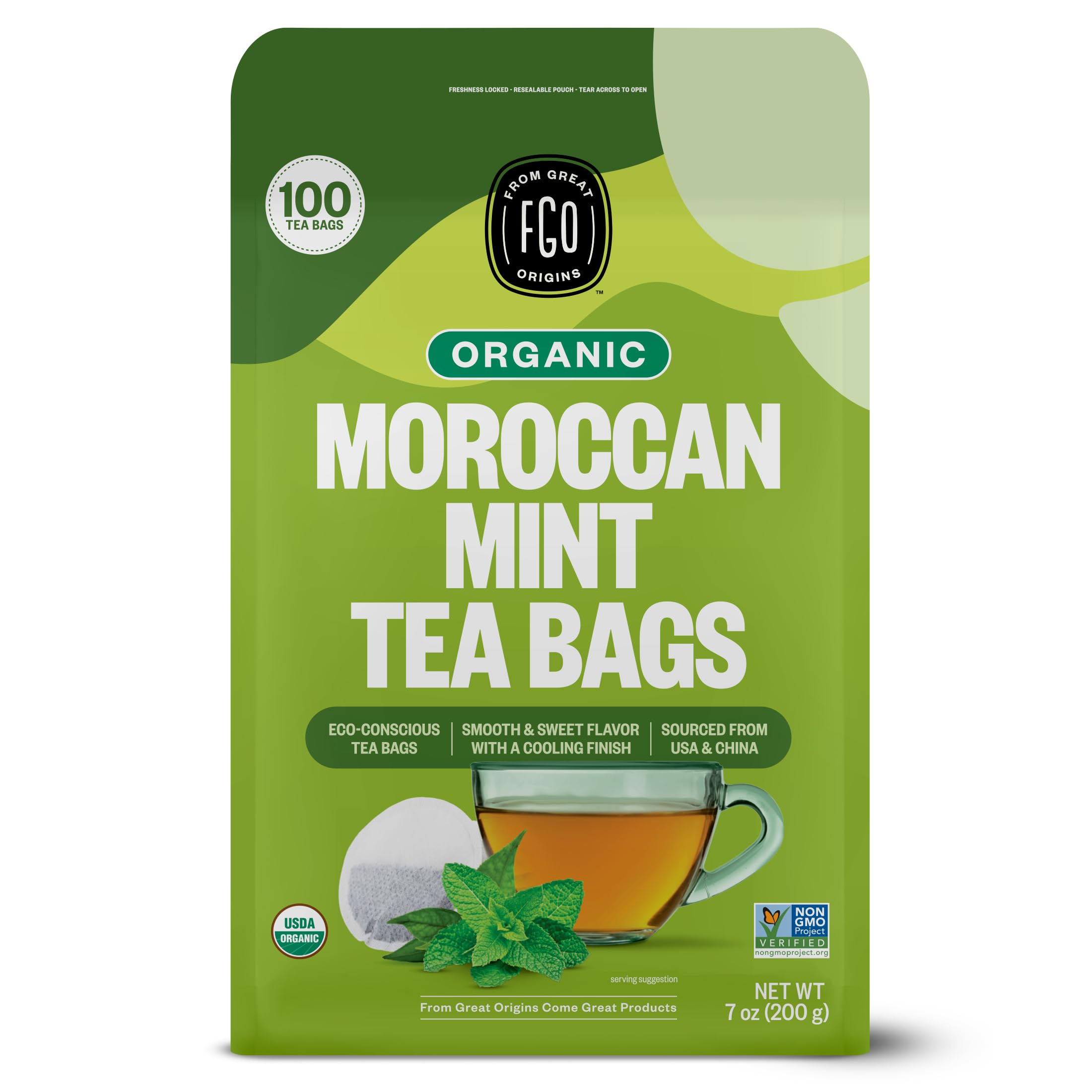 FGO Organic Chamomile Tea, 100 Count, Eco-Conscious Tea Bags, Resealable Bag, Packaging May Vary (Pack of 1)