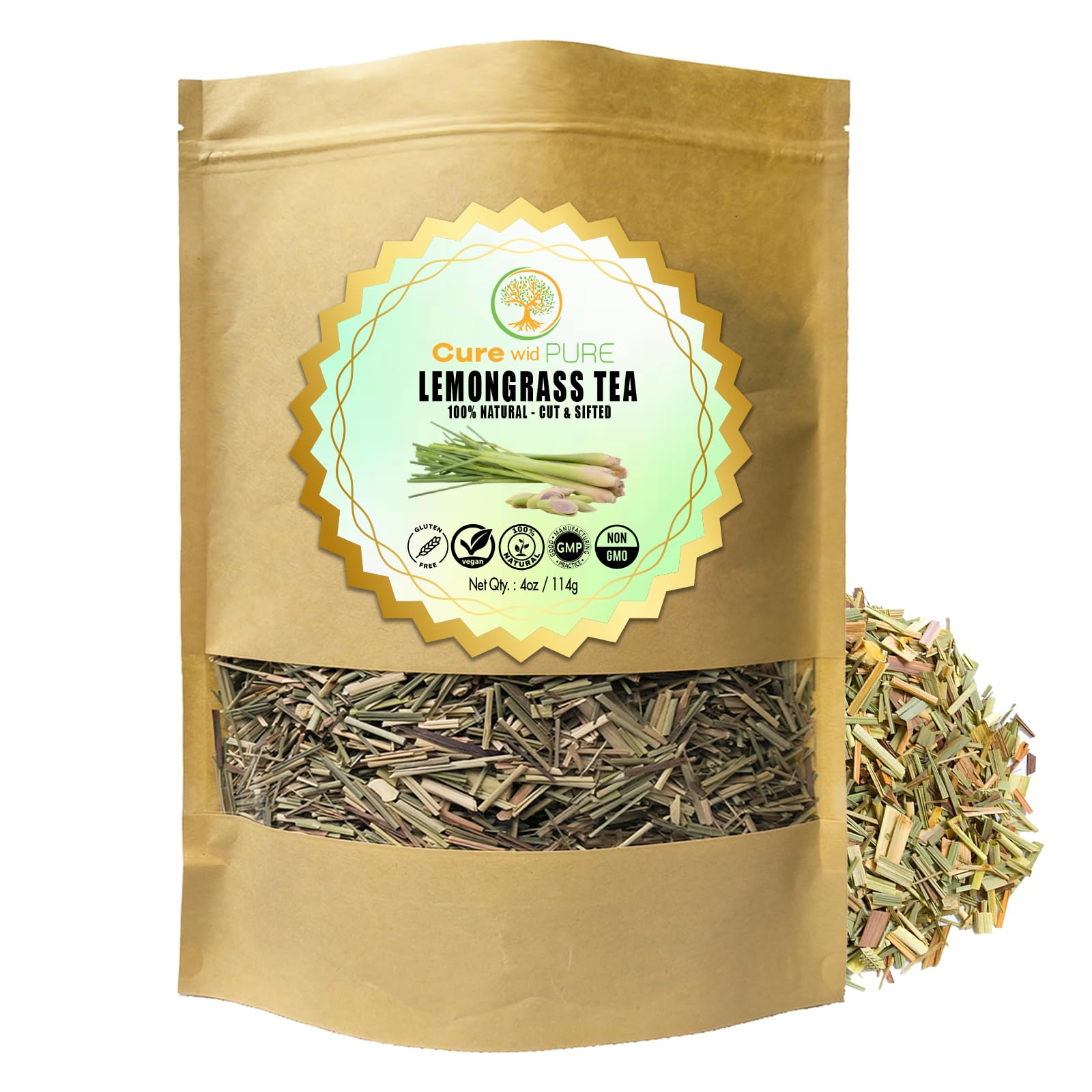 Cure wid Pure Organic Wormwood Herb Dried Cut & Sifted 4oz/114g - Artemisia Absinthium - Non-GMO,Preservative & Additives Free Wormwood Tea In Eco Friendly Resealable Pouch Traditional Herbal Remedy