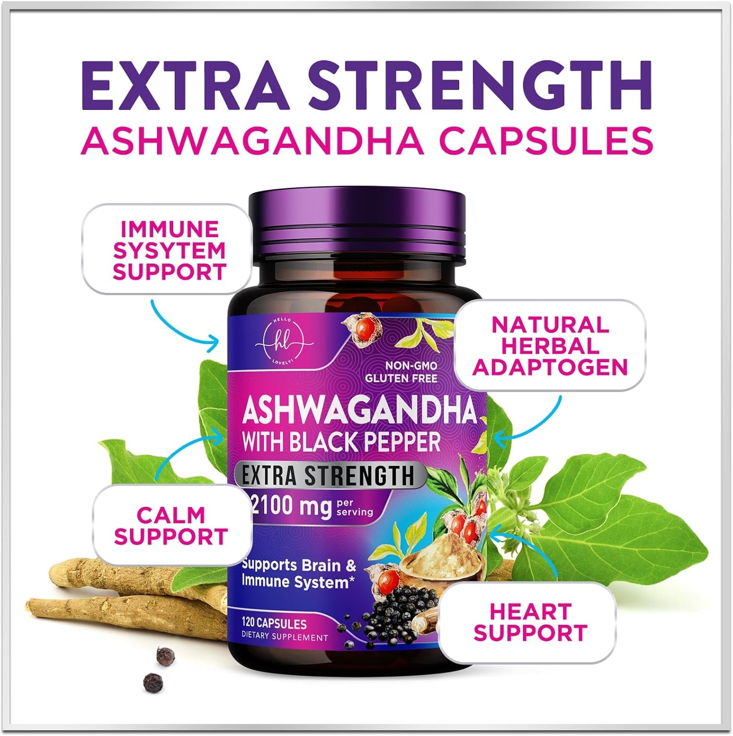 Ashwagandha Supplements for Women - Max Absorption with Black Pepper Extract 4:1 - Extra Strength Ashwagandha Capsules with Plant Powder & Root Extract - Non-GMO, USA Bottled - 120 Vegetarian Capsules