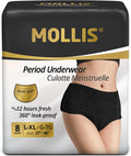 MOLLIS Disposable Period Underwear for Women, Postpartum Panties, Maternity Knickers Heavy Flow Leak Proof, Black, Large/X-Large, 8 Count