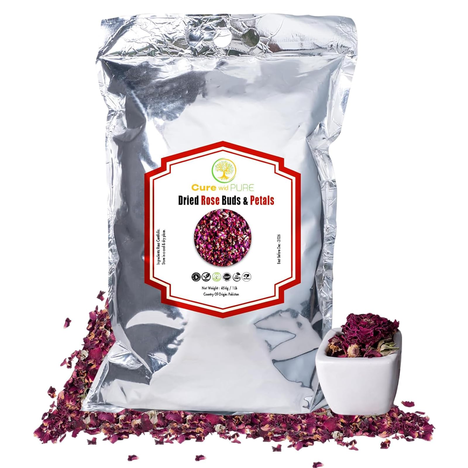 Cure wid Pure Organic Wormwood Herb Dried Cut & Sifted 4oz/114g - Artemisia Absinthium - Non-GMO,Preservative & Additives Free Wormwood Tea In Eco Friendly Resealable Pouch Traditional Herbal Remedy