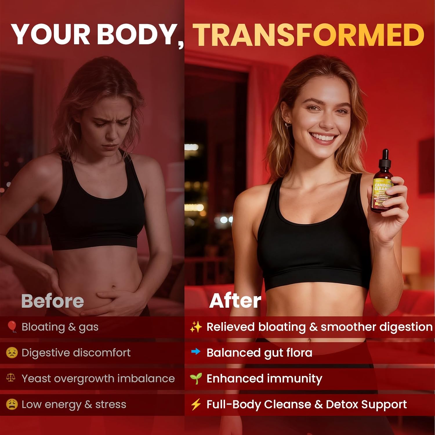 Candida Cleanse Detox with Triple-Targeting Technology, All-in-1 Synergy Formula with Caprylic Acid, Oregano, Black Walnut & Wormwood – Yeast Detox, Gut Health, Digestive & Immune Health (2 Fl Oz)