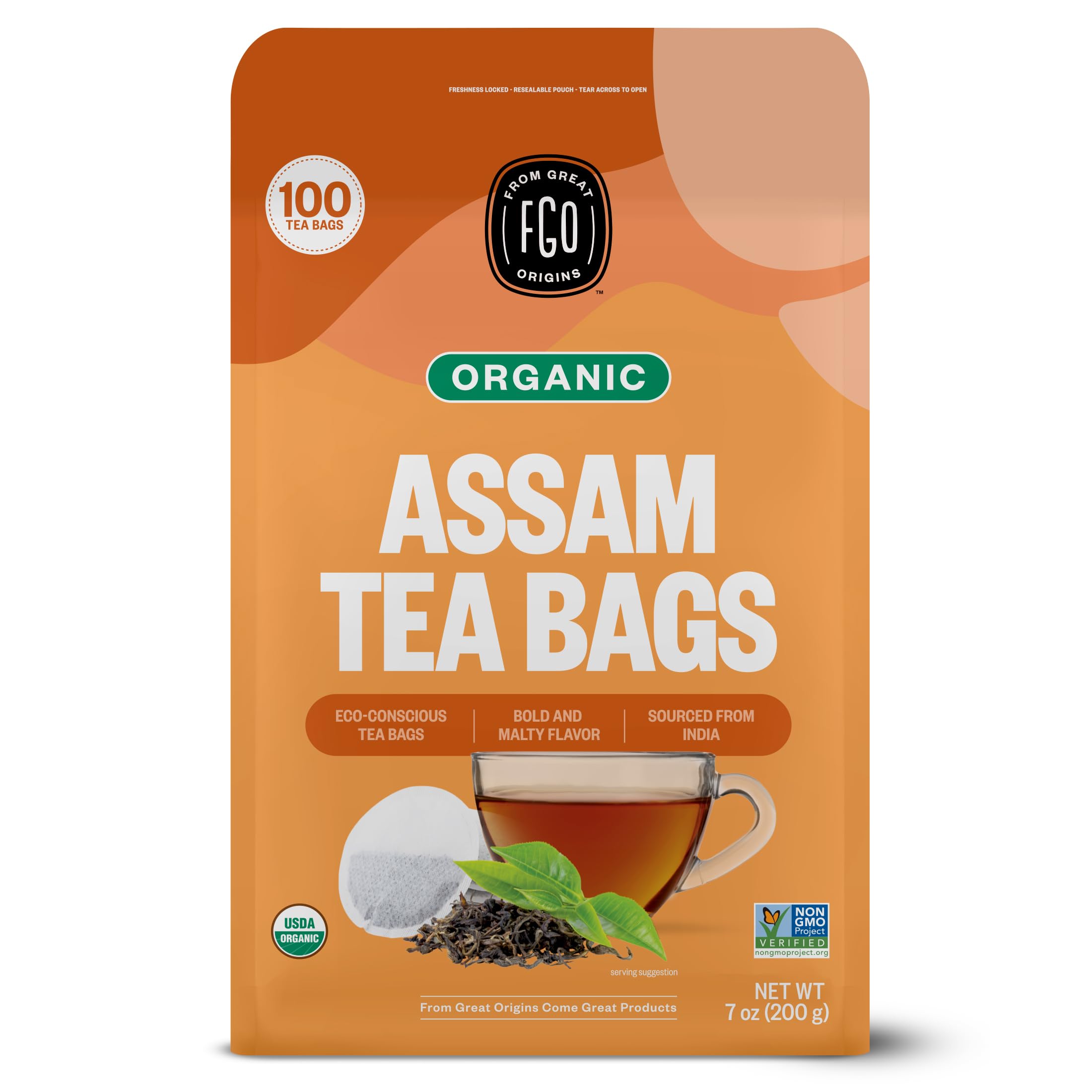 FGO Organic Chamomile Tea, 100 Count, Eco-Conscious Tea Bags, Resealable Bag, Packaging May Vary (Pack of 1)