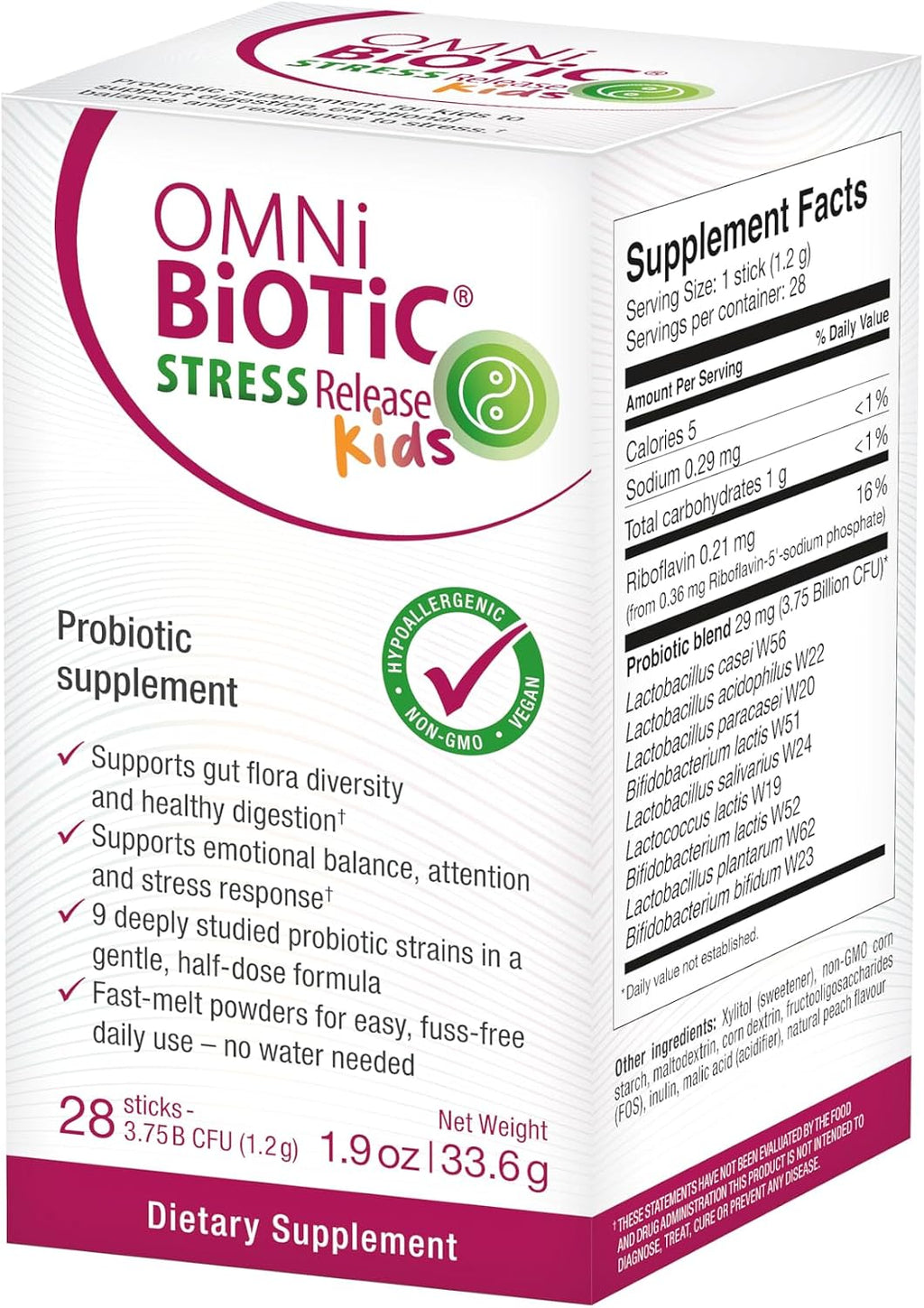 Omni-Biotic Stress Release Kids Probiotic – Science Backed Kids Probiotic Supplement for Digestion, Emotional Balance & Stress Resilience – Fast-Melt Powder (28 Daily Packets)
