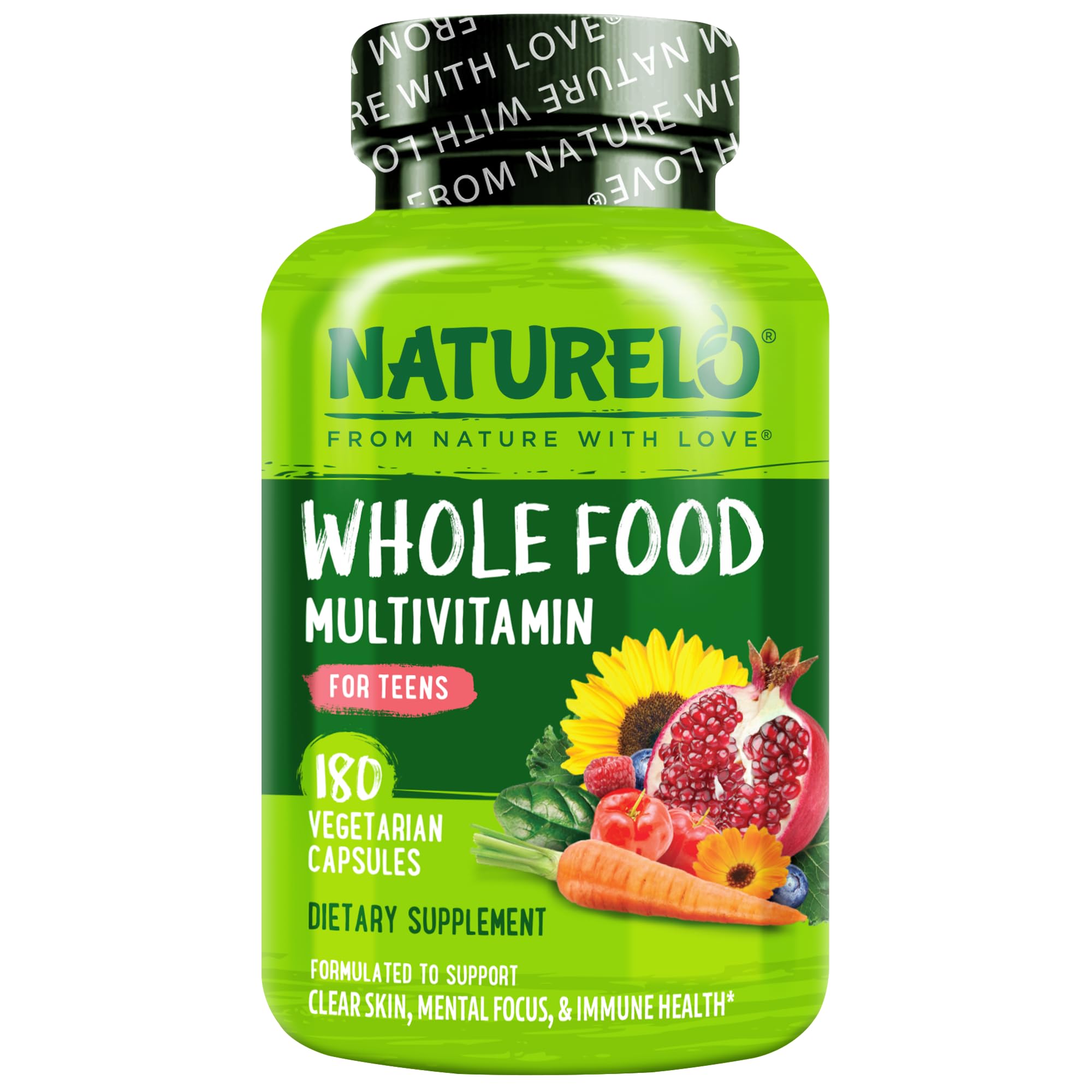 NATURELO Multivitamins for Teenage Girls/Boys, 120 Capsules, Whole Food Multivitamin with Minerals, Non-GMO, Vegetarian