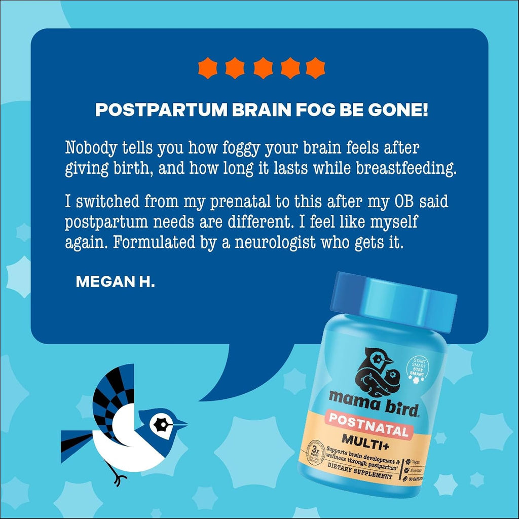 Best Nest Wellness Mama Bird - Postnatal Multi+ (30 Servings) Postnatal Vitamins for Women - Breastfeeding & Postpartum Essentials - Brain Health for Mom & Baby - Methylfolate - Vegan & Gluten Free