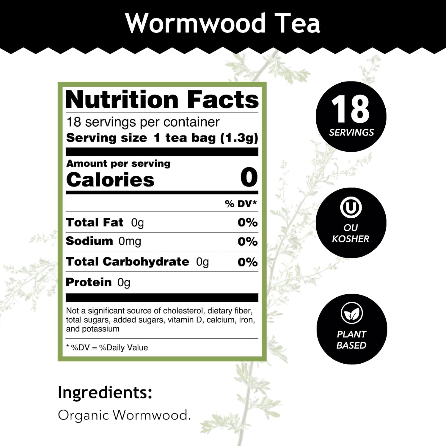 Buddha Teas - Organic Wormwood Tea - Herbal Tea - For Health & Wellbeing - With Antioxidants & Minerals - Clean Ingredients - Caffeine Free - OU Kosher & Non-GMO - 18 Tea Bags (Pack of 1)