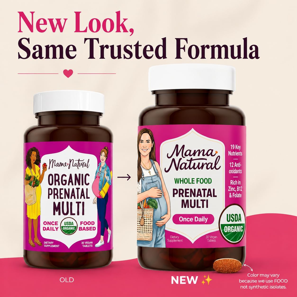 Mama Natural Organic Prenatal Vitamins for Women Vegan (30 Servings) | One A Day Prenatal Vitamins for Pregnant Women | Food Based, Non-GMO & Gluten-Free - Pre Natal Multivitamin with Folate