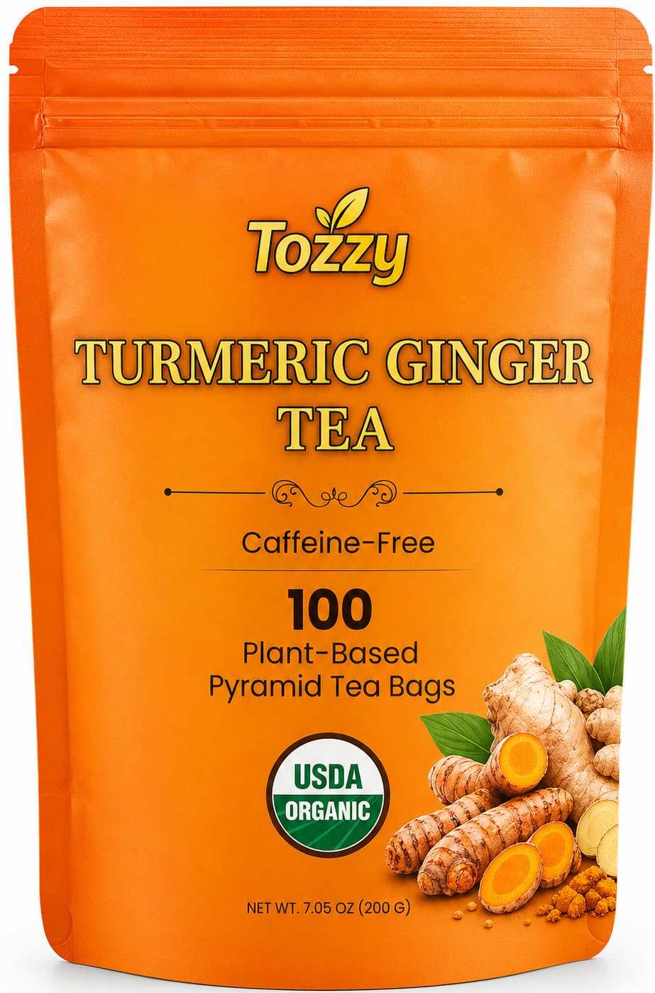 Tozzy Organic Turmeric,Ginger & Cinnamon Tea – 100 Count, Plant-Based Pyramid Tea Bags – Packaging May Vary