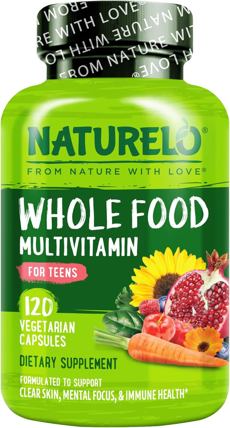 NATURELO Multivitamins for Teenage Girls/Boys, 120 Capsules, Whole Food Multivitamin with Minerals, Non-GMO, Vegetarian