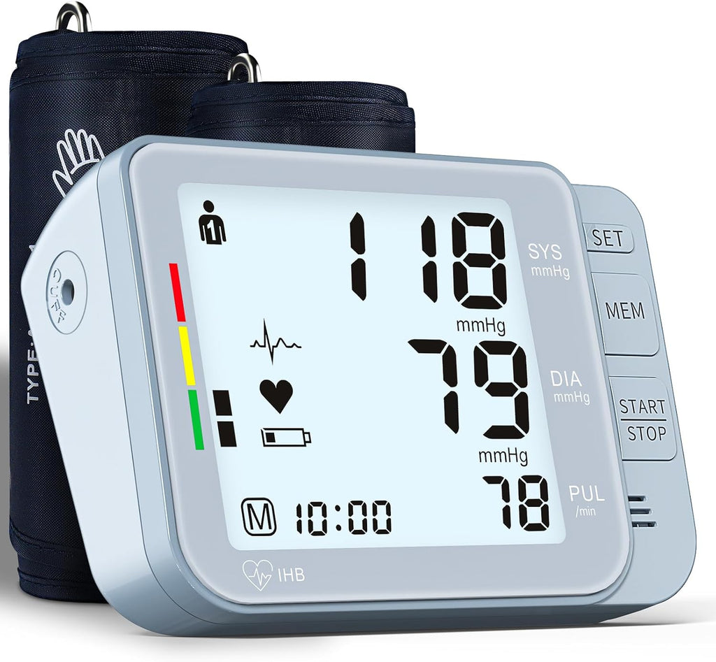 Double love Blood Pressure Monitors for Home Use with 2 Size Cuff(8.7-16.5'' & 15-21.7'' Extra Large Blood Pressure Cuff), 2x120 Memory, with USB Cable and 4 aa Batteries(Blue)