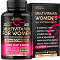 Multivitamin for Women - B-Complex | Whole Foods | Hair Growth Support | Digestion & Metabolism | Iron - 47in1 Womens Multivitamin - Bioavailable & Gentle on Stomach - 90 Capsules, 3 Month Supply