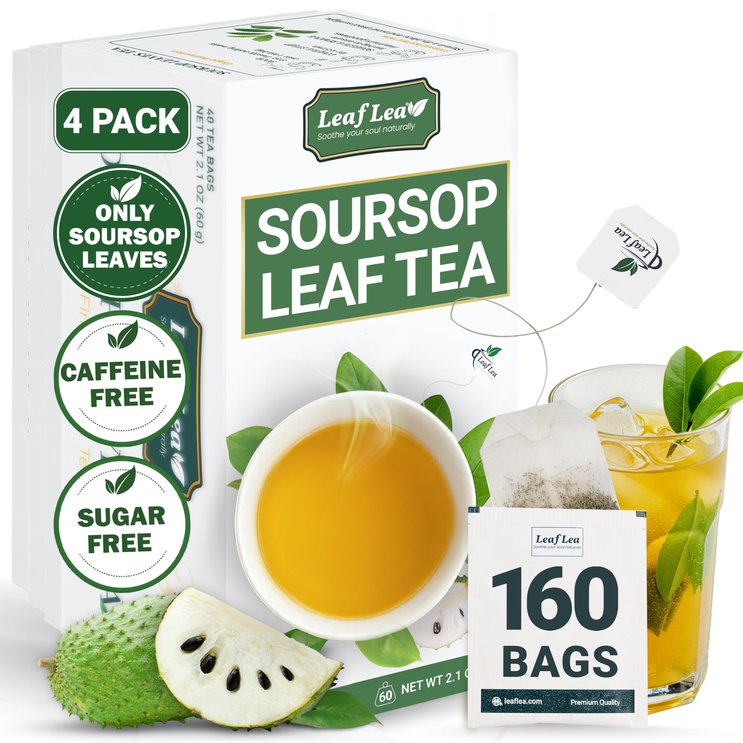 LeafLea 40 Turmeric Ginger Cinnamon Tea Bags, 100% Natural Ingredients Herbal Tea, Turmeric Ginger Herbal Blend for Wellness, Vegan, No Sugar, Caffeine-Free, Individually Wrapped for Freshness