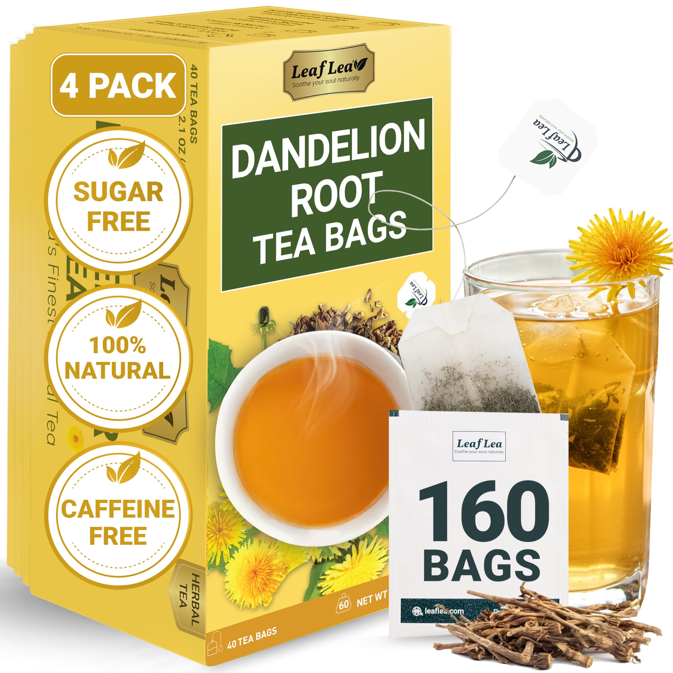 LeafLea 40 Turmeric Ginger Cinnamon Tea Bags, 100% Natural Ingredients Herbal Tea, Turmeric Ginger Herbal Blend for Wellness, Vegan, No Sugar, Caffeine-Free, Individually Wrapped for Freshness