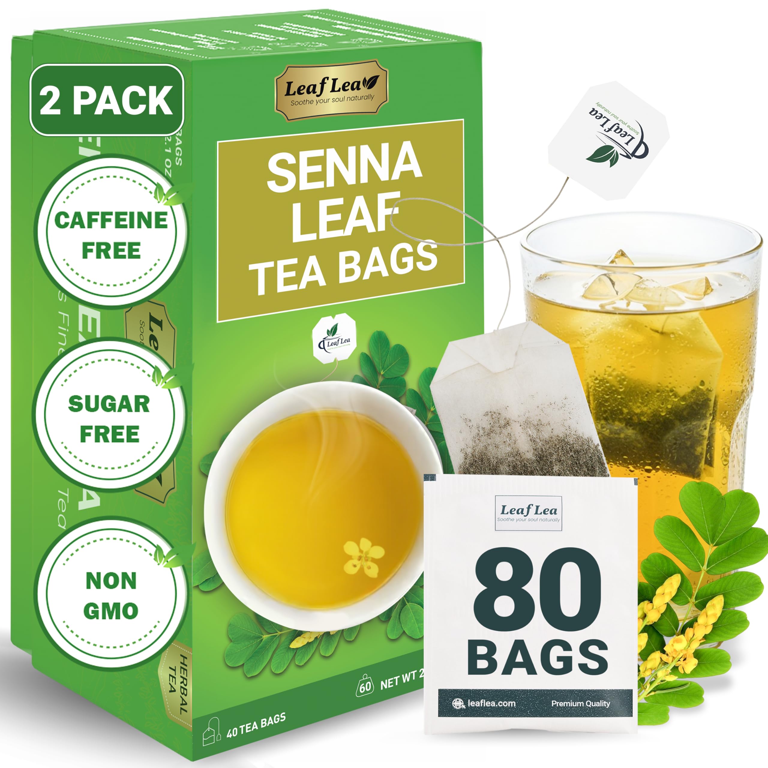 LeafLea 40 Turmeric Ginger Cinnamon Tea Bags, 100% Natural Ingredients Herbal Tea, Turmeric Ginger Herbal Blend for Wellness, Vegan, No Sugar, Caffeine-Free, Individually Wrapped for Freshness