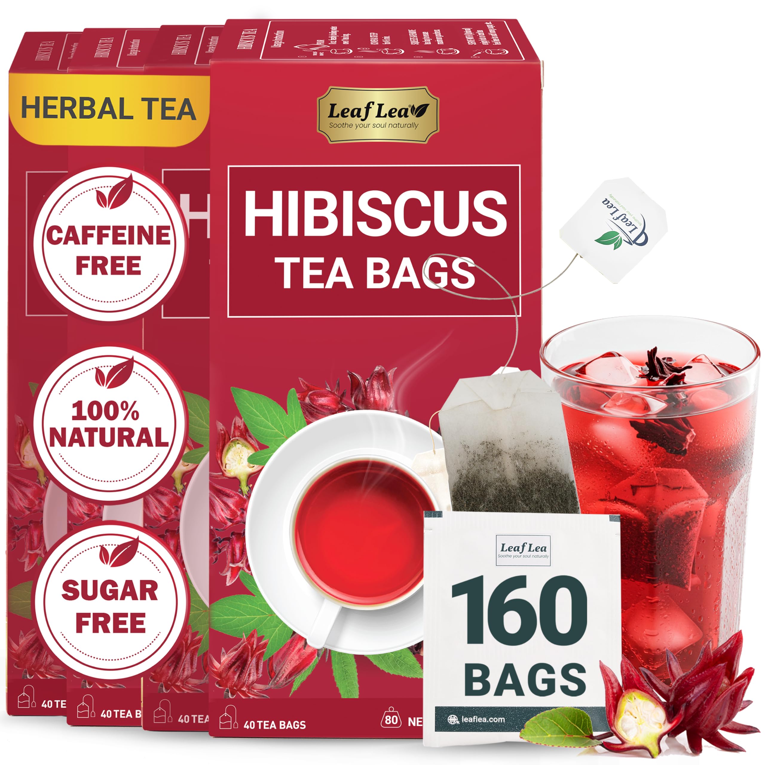 LeafLea 40 Turmeric Ginger Cinnamon Tea Bags, 100% Natural Ingredients Herbal Tea, Turmeric Ginger Herbal Blend for Wellness, Vegan, No Sugar, Caffeine-Free, Individually Wrapped for Freshness