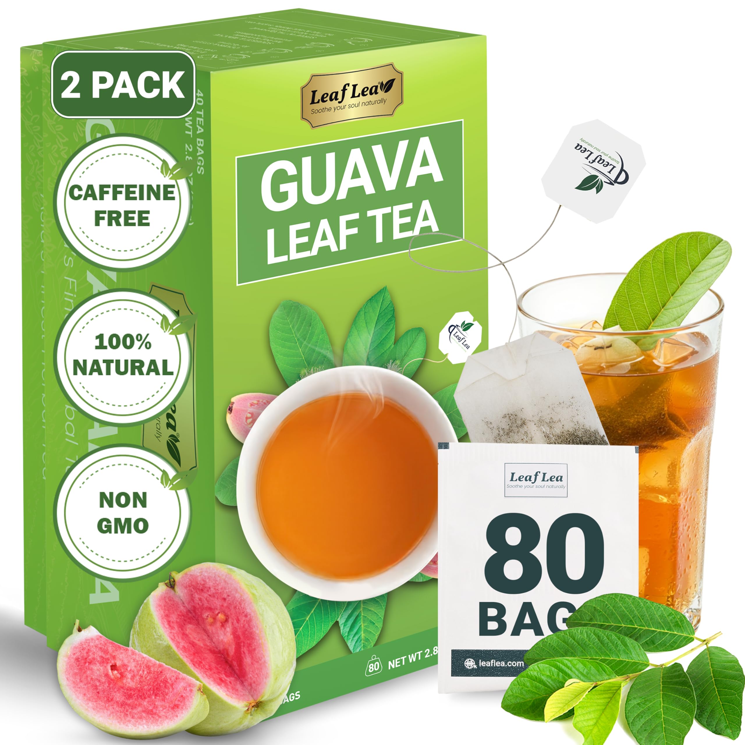 LeafLea 40 Turmeric Ginger Cinnamon Tea Bags, 100% Natural Ingredients Herbal Tea, Turmeric Ginger Herbal Blend for Wellness, Vegan, No Sugar, Caffeine-Free, Individually Wrapped for Freshness