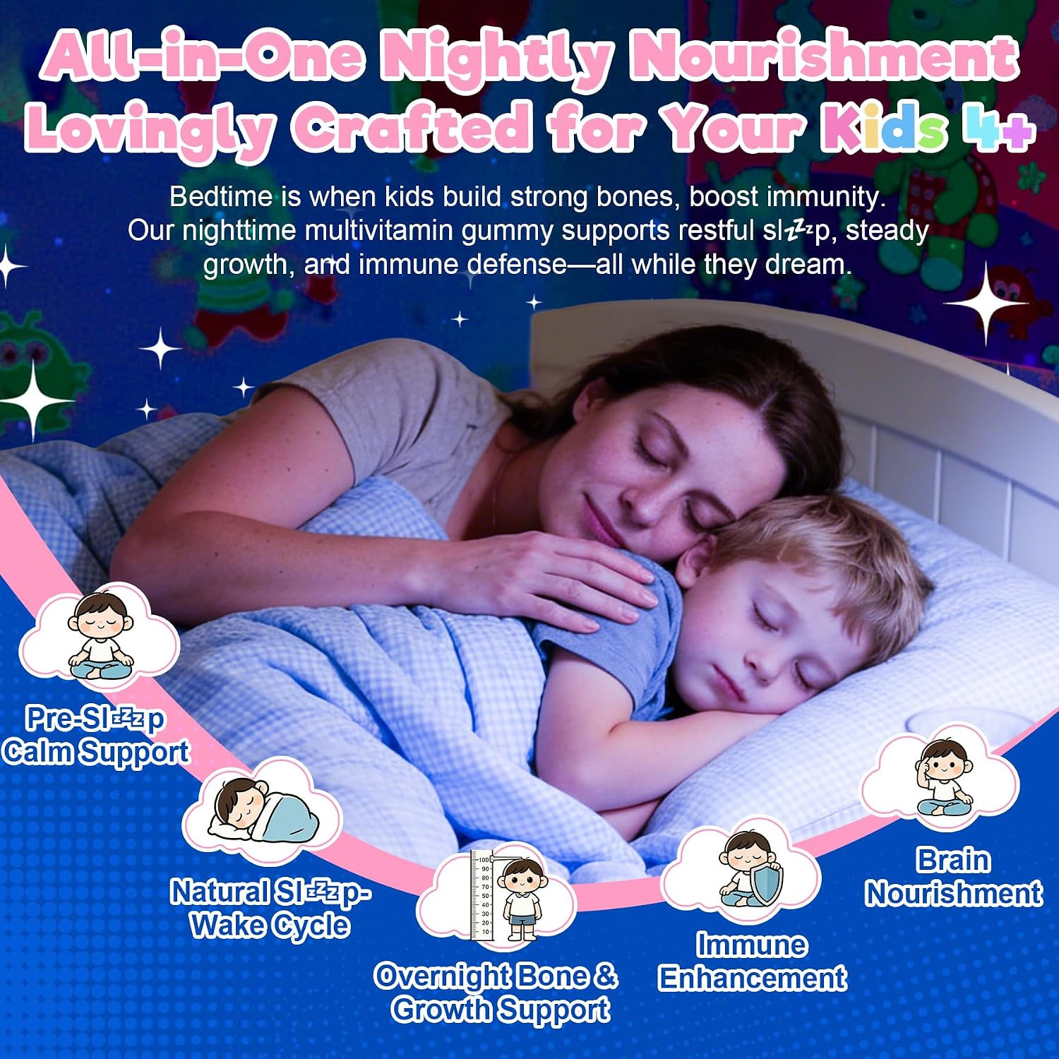 Kids 4+ Melatonin Free Sleep Aid Gummies + Magnesium Glycinate + Saffron + Calcium, D3+K2, Inositol-Kids Sleep Gummies Nighttime Multivitamin Support Calm Mood, Brain, Bone & Immune, Sugar Free, 2Pack