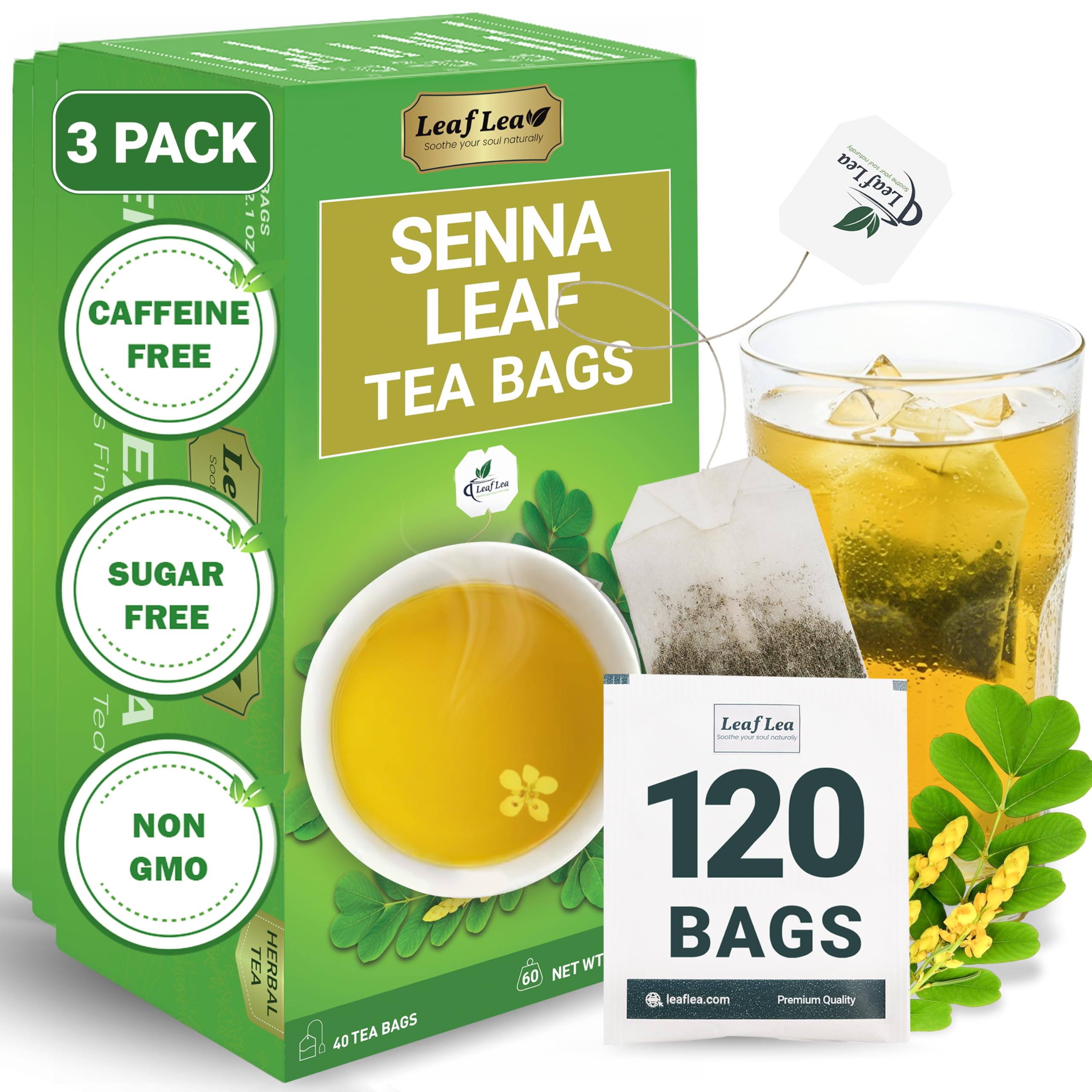 LeafLea 40 Turmeric Ginger Cinnamon Tea Bags, 100% Natural Ingredients Herbal Tea, Turmeric Ginger Herbal Blend for Wellness, Vegan, No Sugar, Caffeine-Free, Individually Wrapped for Freshness