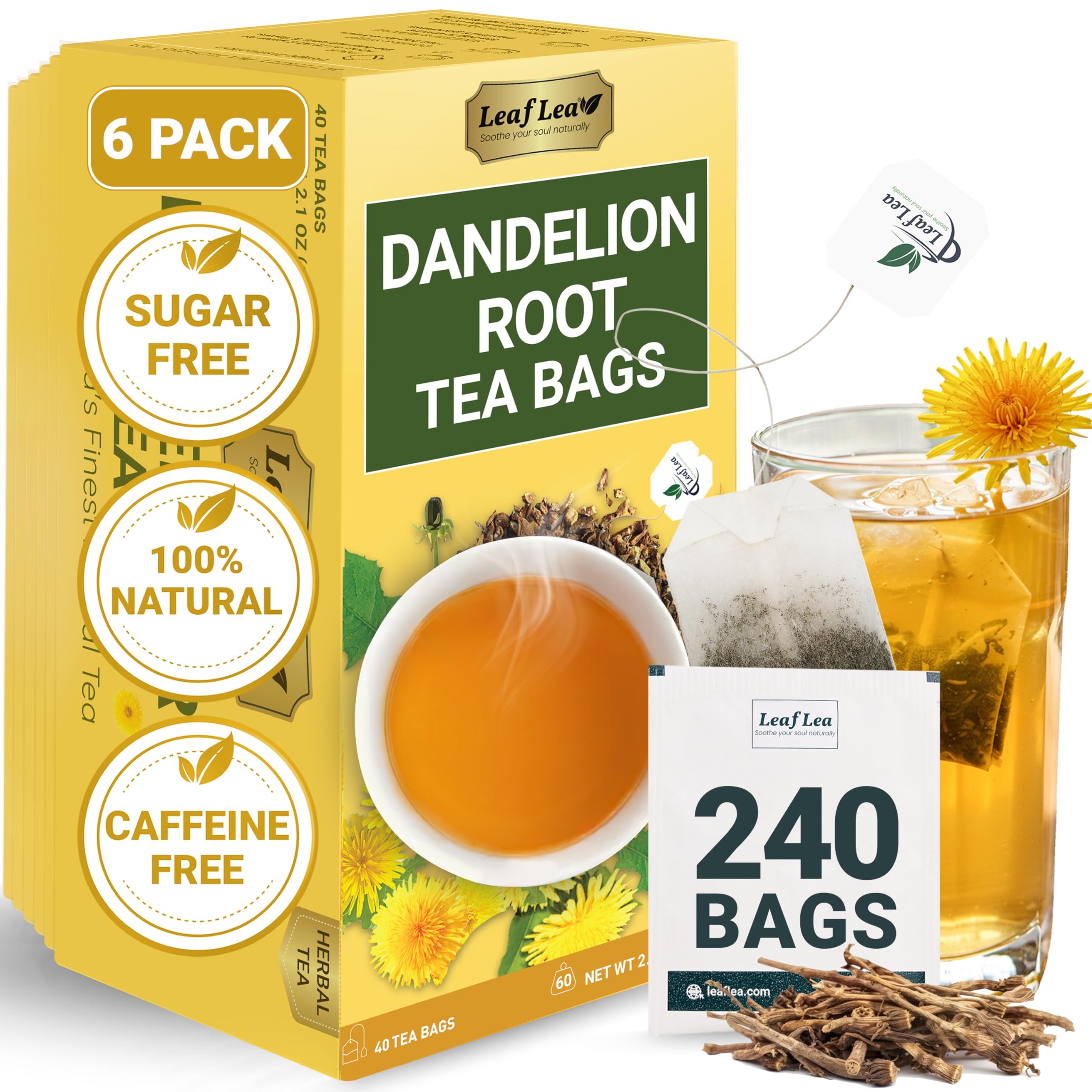 LeafLea 40 Turmeric Ginger Cinnamon Tea Bags, 100% Natural Ingredients Herbal Tea, Turmeric Ginger Herbal Blend for Wellness, Vegan, No Sugar, Caffeine-Free, Individually Wrapped for Freshness