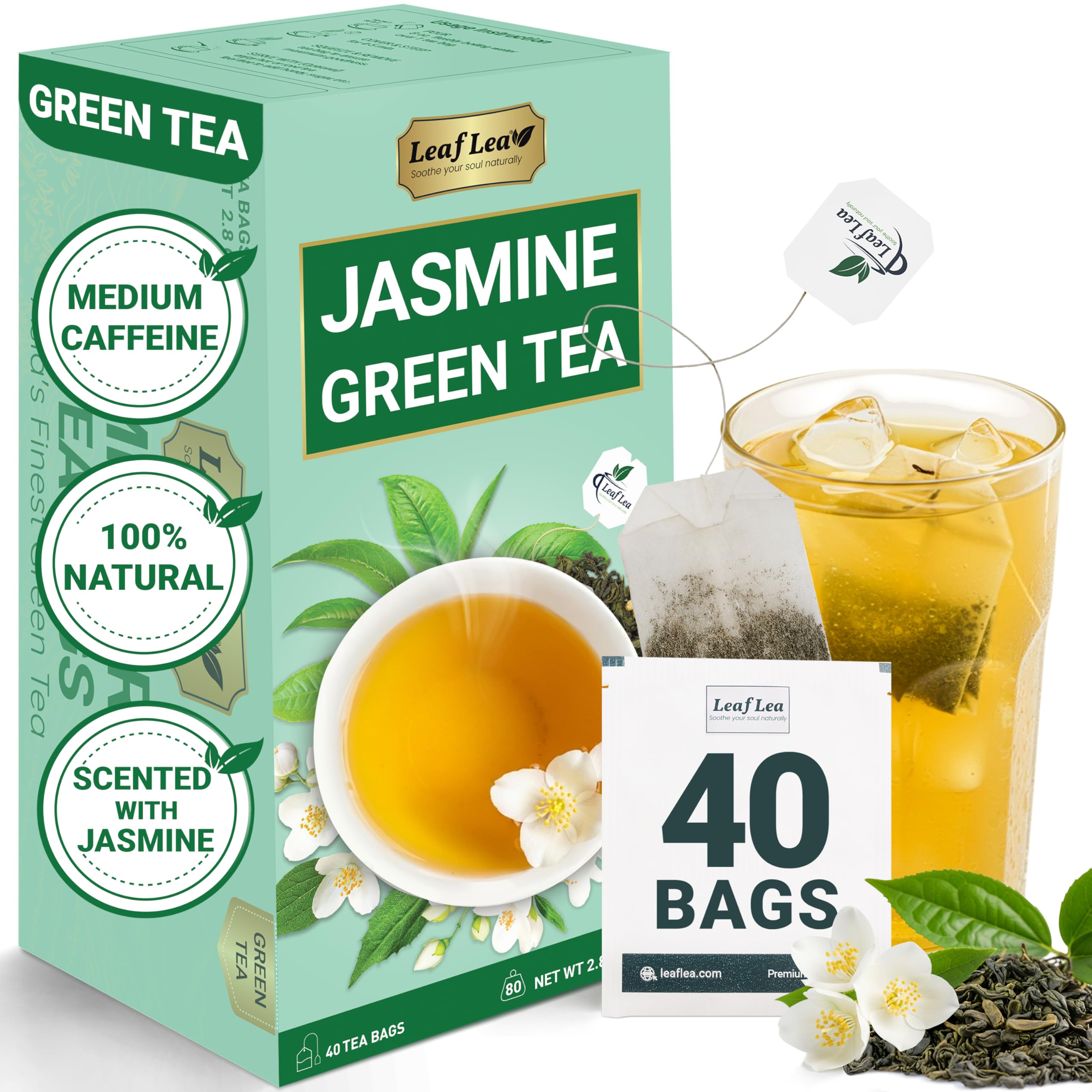 LeafLea 40 Turmeric Ginger Cinnamon Tea Bags, 100% Natural Ingredients Herbal Tea, Turmeric Ginger Herbal Blend for Wellness, Vegan, No Sugar, Caffeine-Free, Individually Wrapped for Freshness