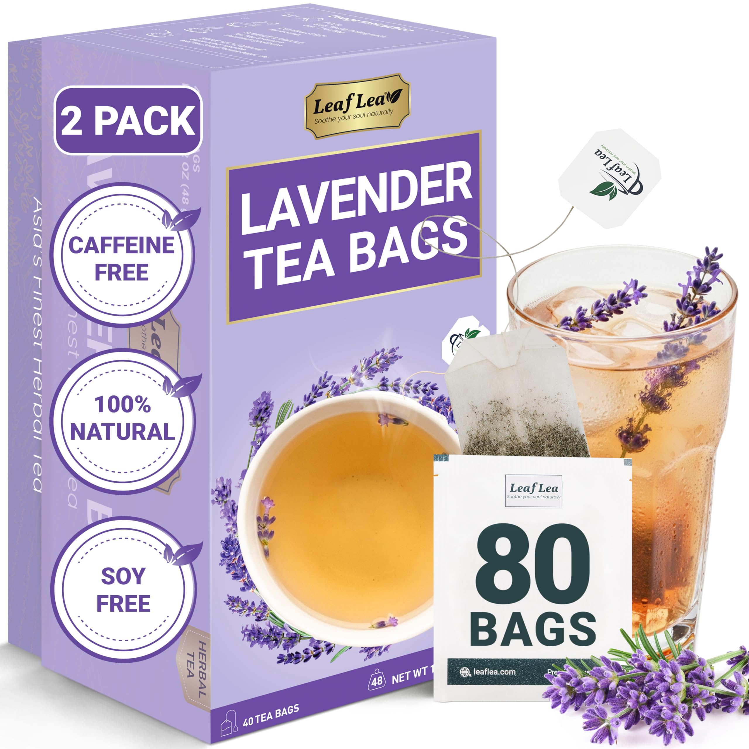 LeafLea 40 Turmeric Ginger Cinnamon Tea Bags, 100% Natural Ingredients Herbal Tea, Turmeric Ginger Herbal Blend for Wellness, Vegan, No Sugar, Caffeine-Free, Individually Wrapped for Freshness
