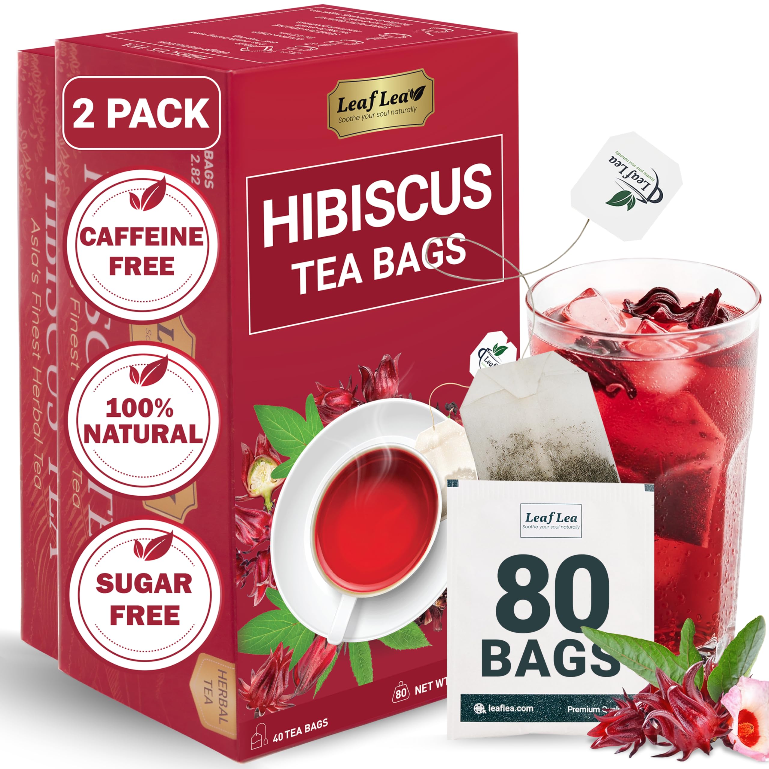 LeafLea 40 Turmeric Ginger Cinnamon Tea Bags, 100% Natural Ingredients Herbal Tea, Turmeric Ginger Herbal Blend for Wellness, Vegan, No Sugar, Caffeine-Free, Individually Wrapped for Freshness