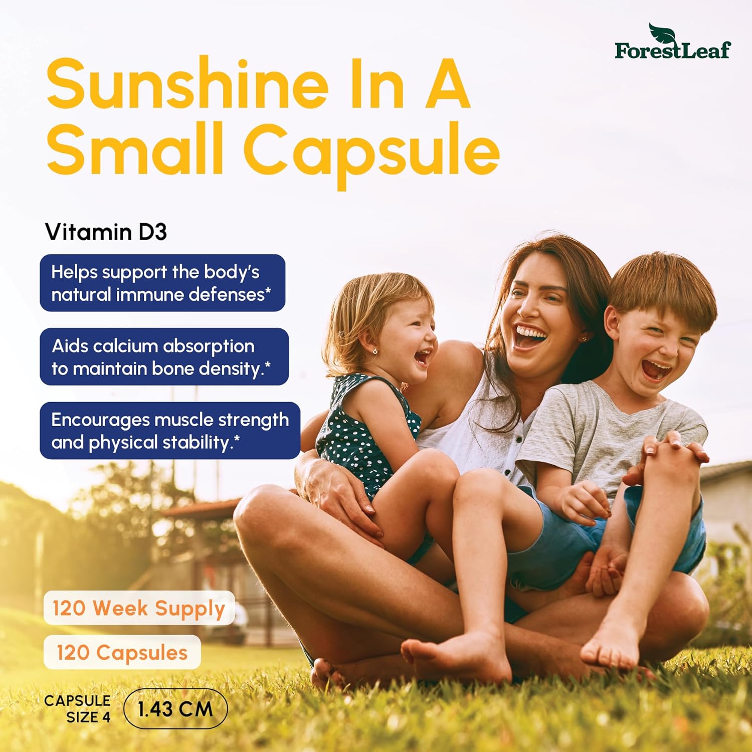 ForestLeaf Vitamin D3 50,000 IU | VIT D - Kosher VIT D3 Vitamin D Supplement for Women and Men | Bone Health, Teeth, Immune Support | Weekly Dose, 2-Year Supply, 120 Caps