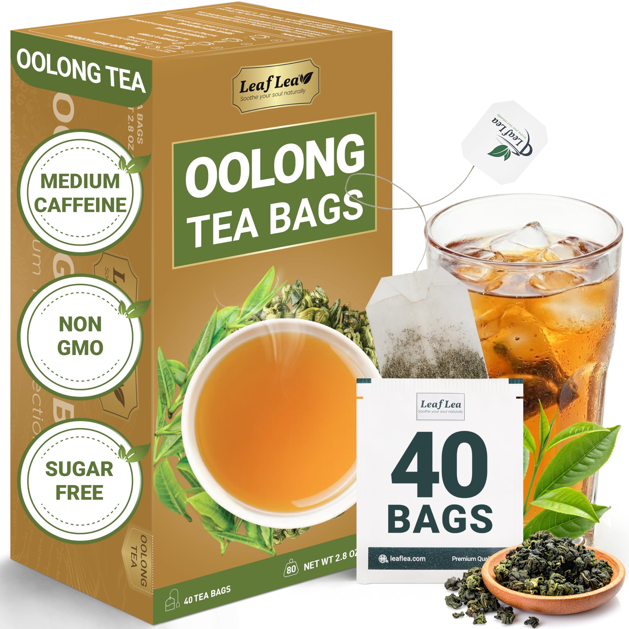 LeafLea 40 Turmeric Ginger Cinnamon Tea Bags, 100% Natural Ingredients Herbal Tea, Turmeric Ginger Herbal Blend for Wellness, Vegan, No Sugar, Caffeine-Free, Individually Wrapped for Freshness