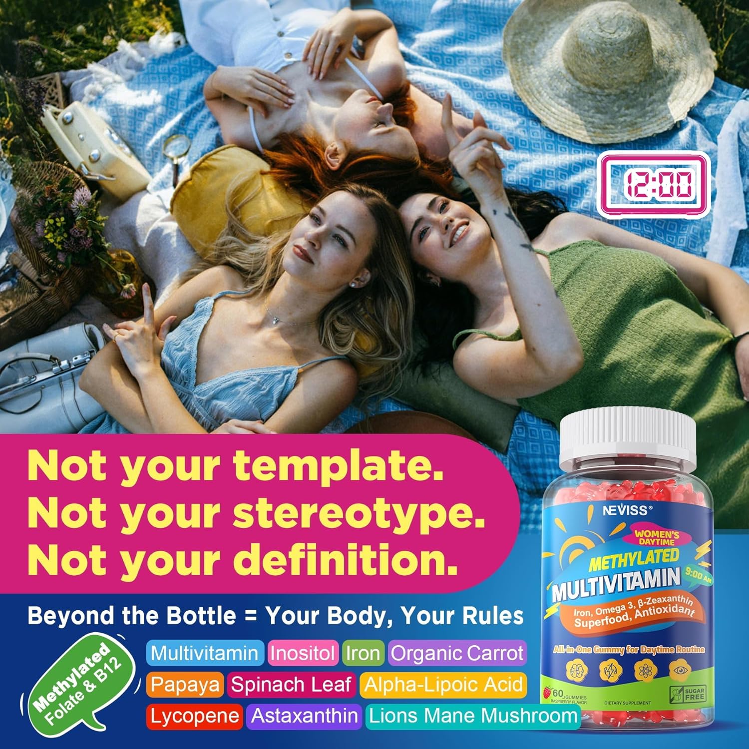 NEVISS 52-in-1 Methylated Multivitamin for Women Gummies with Iron, Omega-3, B6 B9 B12 for Day | Magnesium Glycinate, Calcium, Collagen for Night Renewal/Sleep, Womens 18 30 40 50 60 70+ AM PM Daily