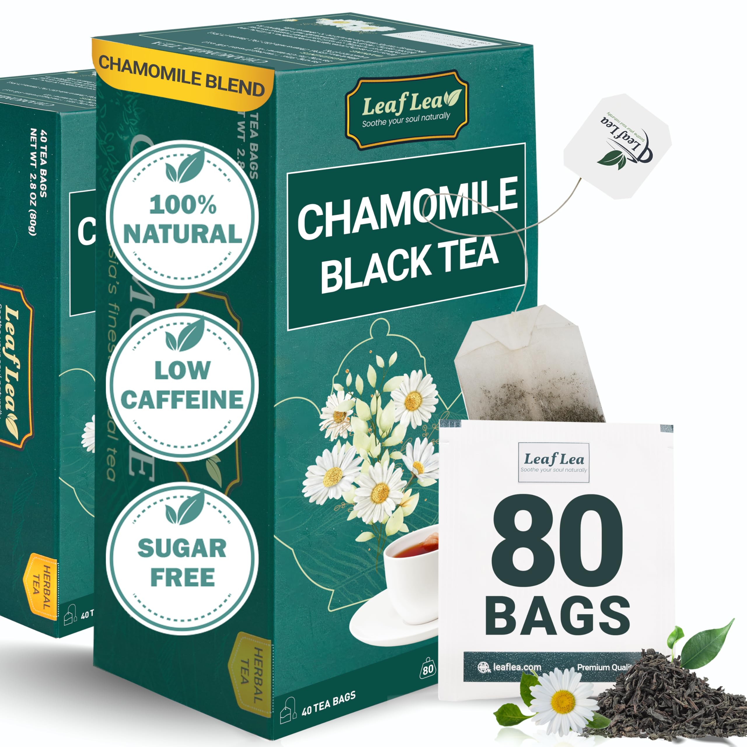 LeafLea 40 Turmeric Ginger Cinnamon Tea Bags, 100% Natural Ingredients Herbal Tea, Turmeric Ginger Herbal Blend for Wellness, Vegan, No Sugar, Caffeine-Free, Individually Wrapped for Freshness