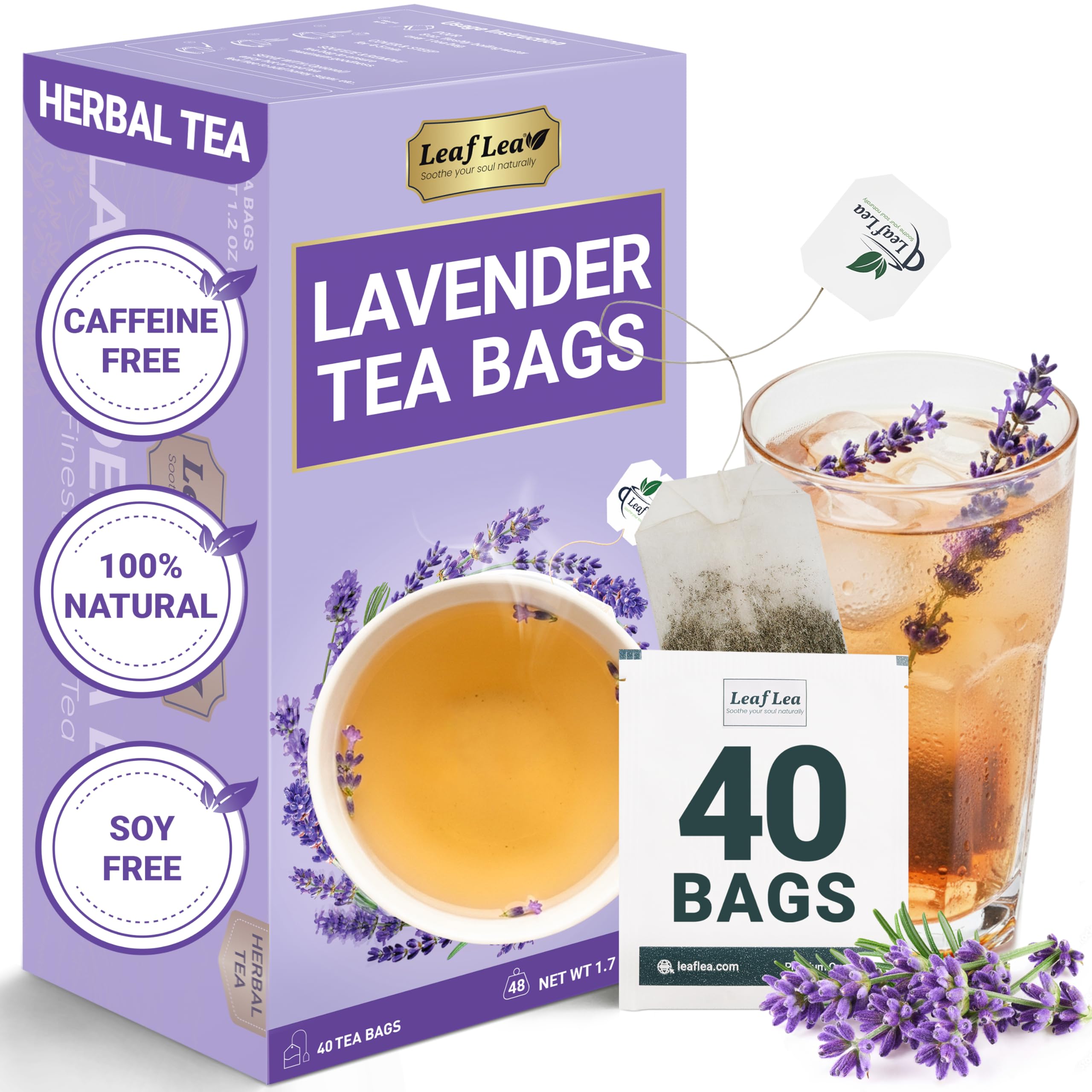 LeafLea 40 Turmeric Ginger Cinnamon Tea Bags, 100% Natural Ingredients Herbal Tea, Turmeric Ginger Herbal Blend for Wellness, Vegan, No Sugar, Caffeine-Free, Individually Wrapped for Freshness
