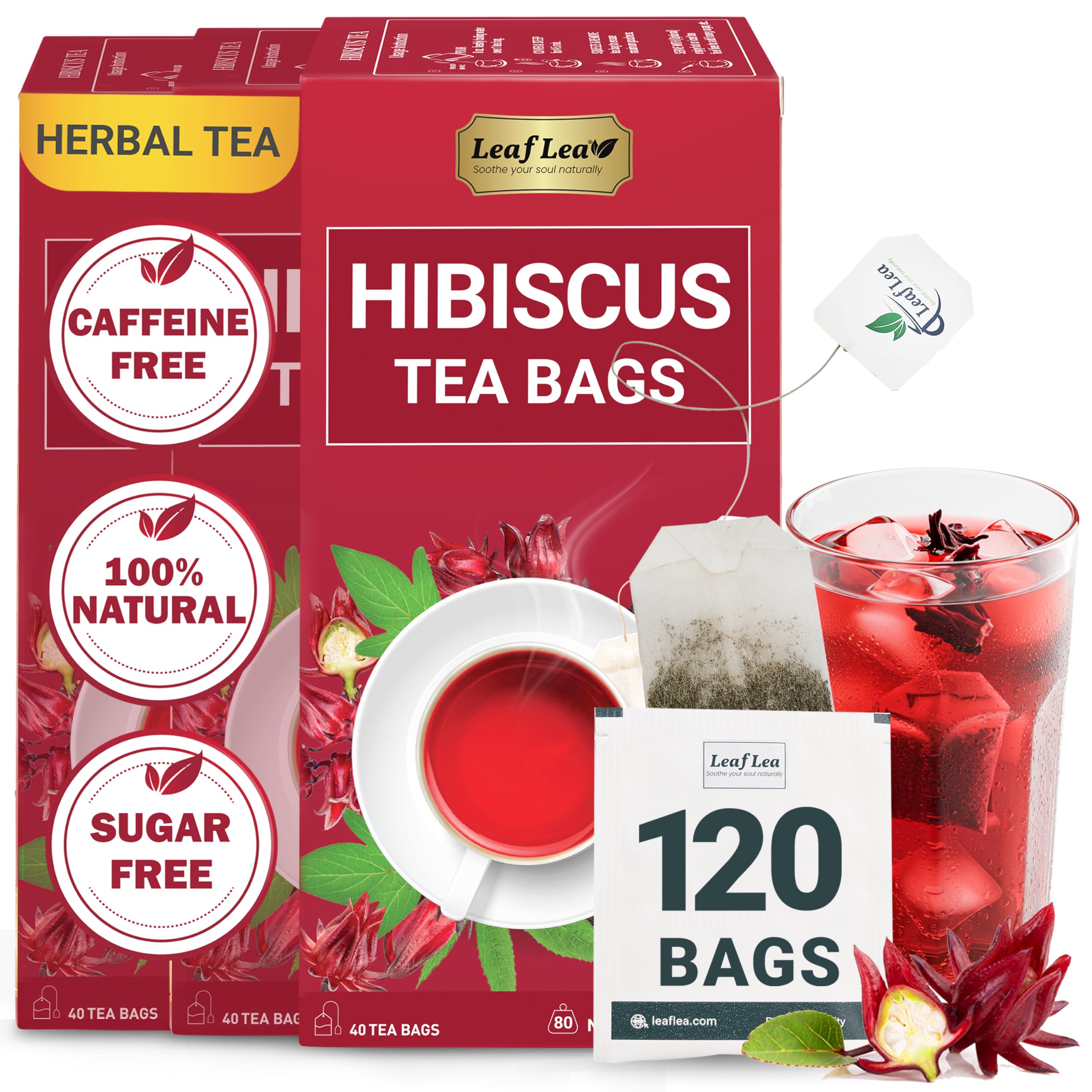 LeafLea 40 Turmeric Ginger Cinnamon Tea Bags, 100% Natural Ingredients Herbal Tea, Turmeric Ginger Herbal Blend for Wellness, Vegan, No Sugar, Caffeine-Free, Individually Wrapped for Freshness