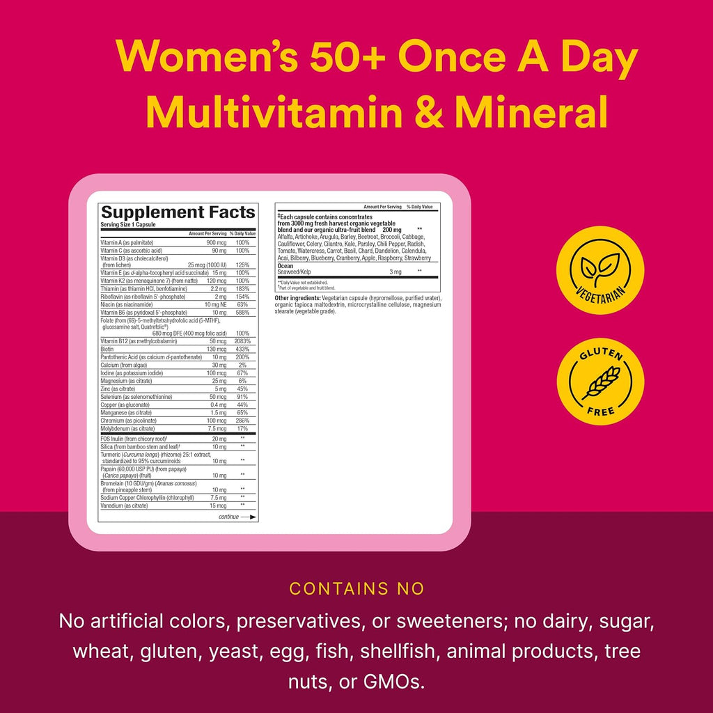 Natural Factors Women’s 50+ Once A Day Multivitamin & Mineral 60 Vegetarian Capsules