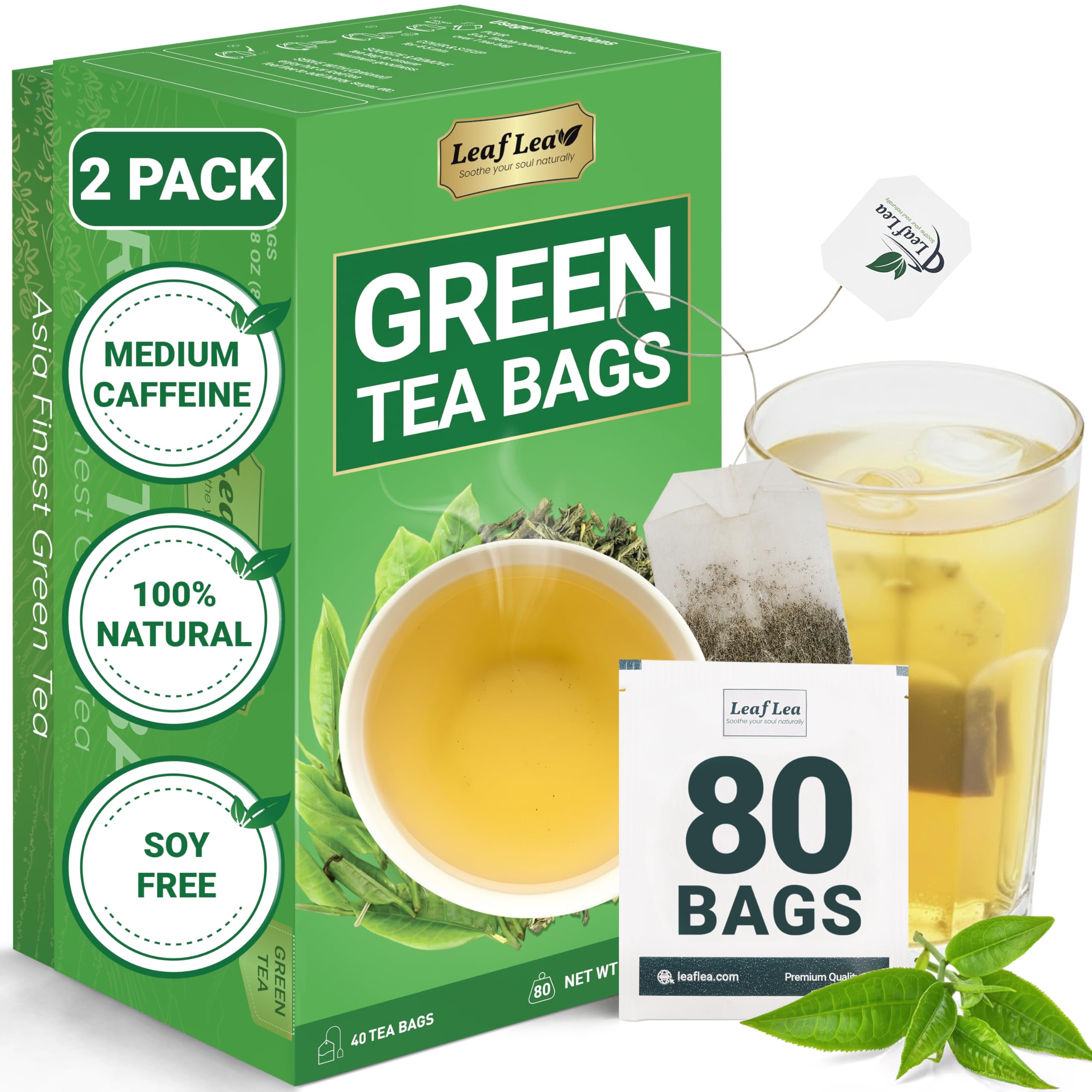 LeafLea 40 Turmeric Ginger Cinnamon Tea Bags, 100% Natural Ingredients Herbal Tea, Turmeric Ginger Herbal Blend for Wellness, Vegan, No Sugar, Caffeine-Free, Individually Wrapped for Freshness