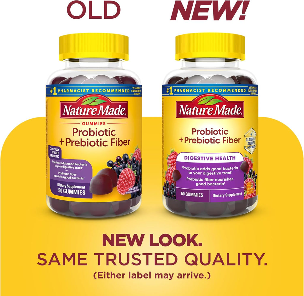 Nature Made Probiotic + Prebiotic Fiber Gummies for Daily Gut Health, Fiber Supplement, 50 Gummies
