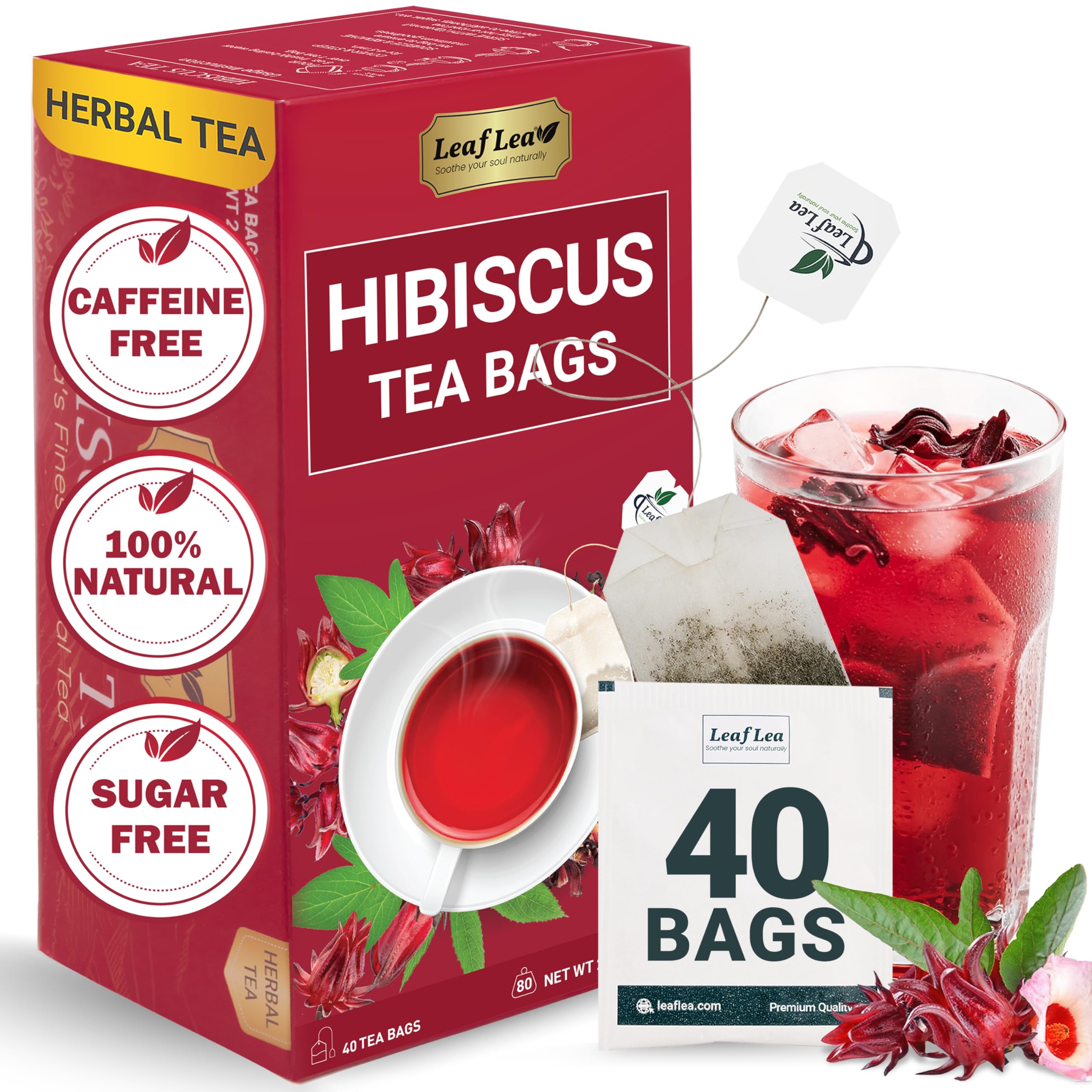 LeafLea 40 Turmeric Ginger Cinnamon Tea Bags, 100% Natural Ingredients Herbal Tea, Turmeric Ginger Herbal Blend for Wellness, Vegan, No Sugar, Caffeine-Free, Individually Wrapped for Freshness