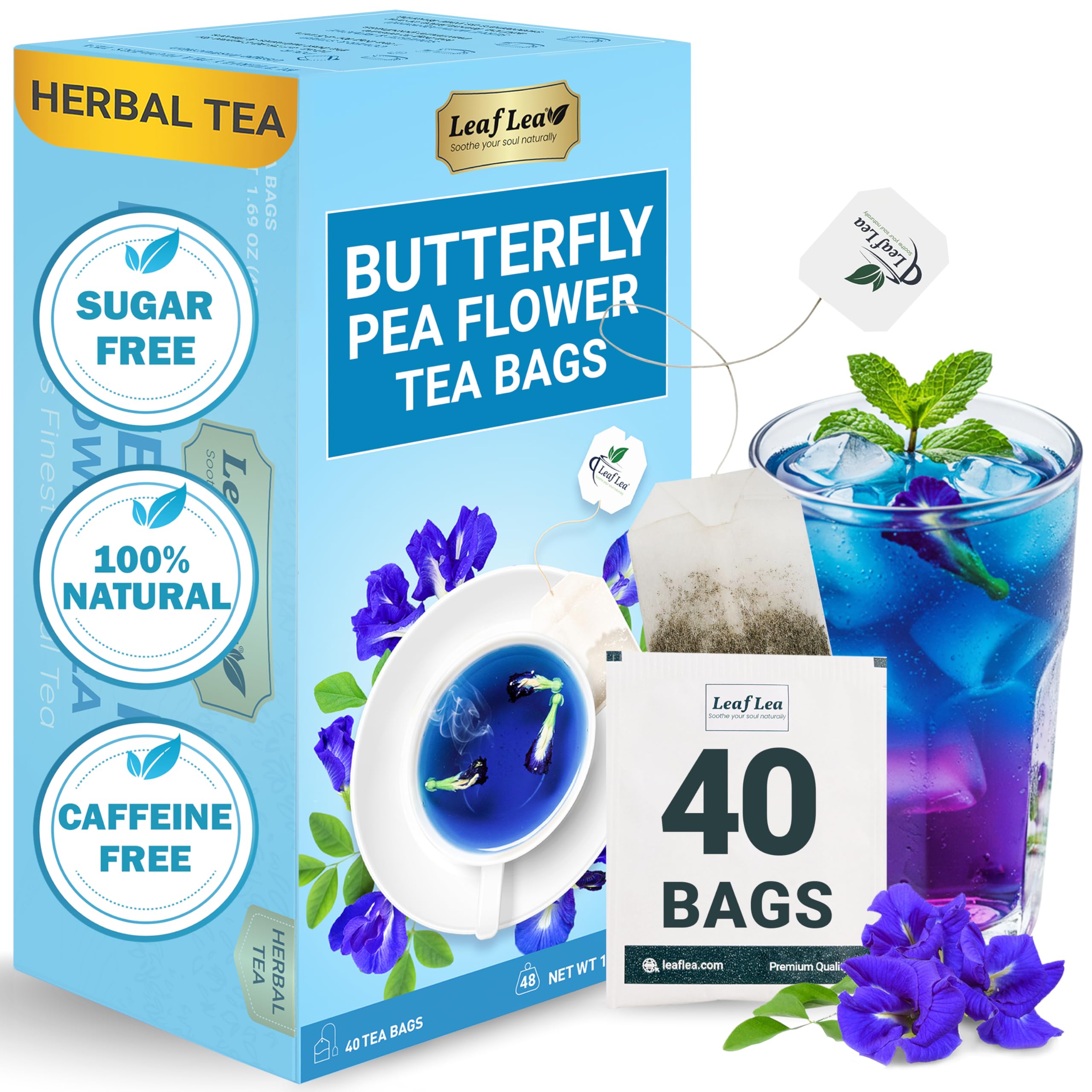 LeafLea 40 Turmeric Ginger Cinnamon Tea Bags, 100% Natural Ingredients Herbal Tea, Turmeric Ginger Herbal Blend for Wellness, Vegan, No Sugar, Caffeine-Free, Individually Wrapped for Freshness