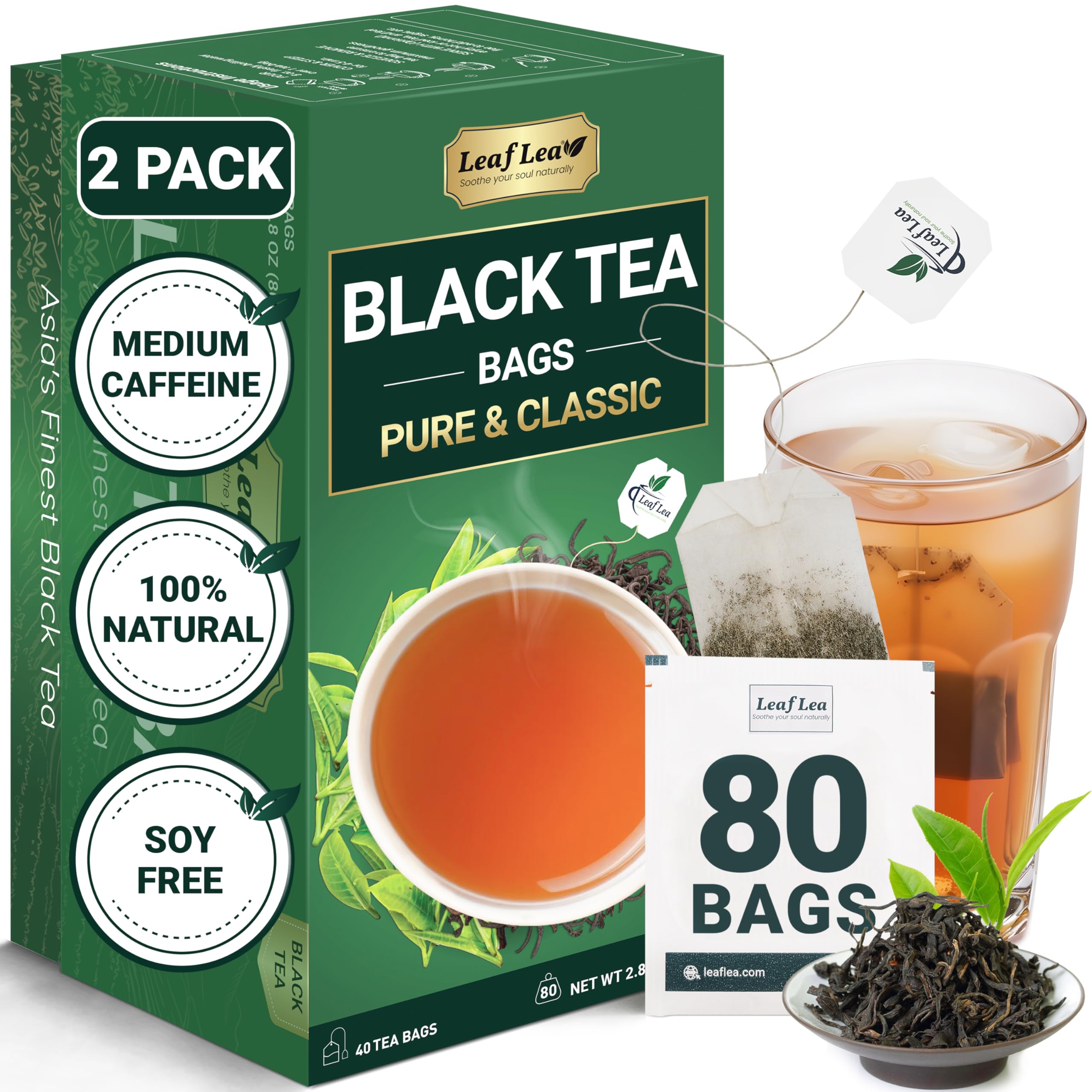 LeafLea 40 Turmeric Ginger Cinnamon Tea Bags, 100% Natural Ingredients Herbal Tea, Turmeric Ginger Herbal Blend for Wellness, Vegan, No Sugar, Caffeine-Free, Individually Wrapped for Freshness