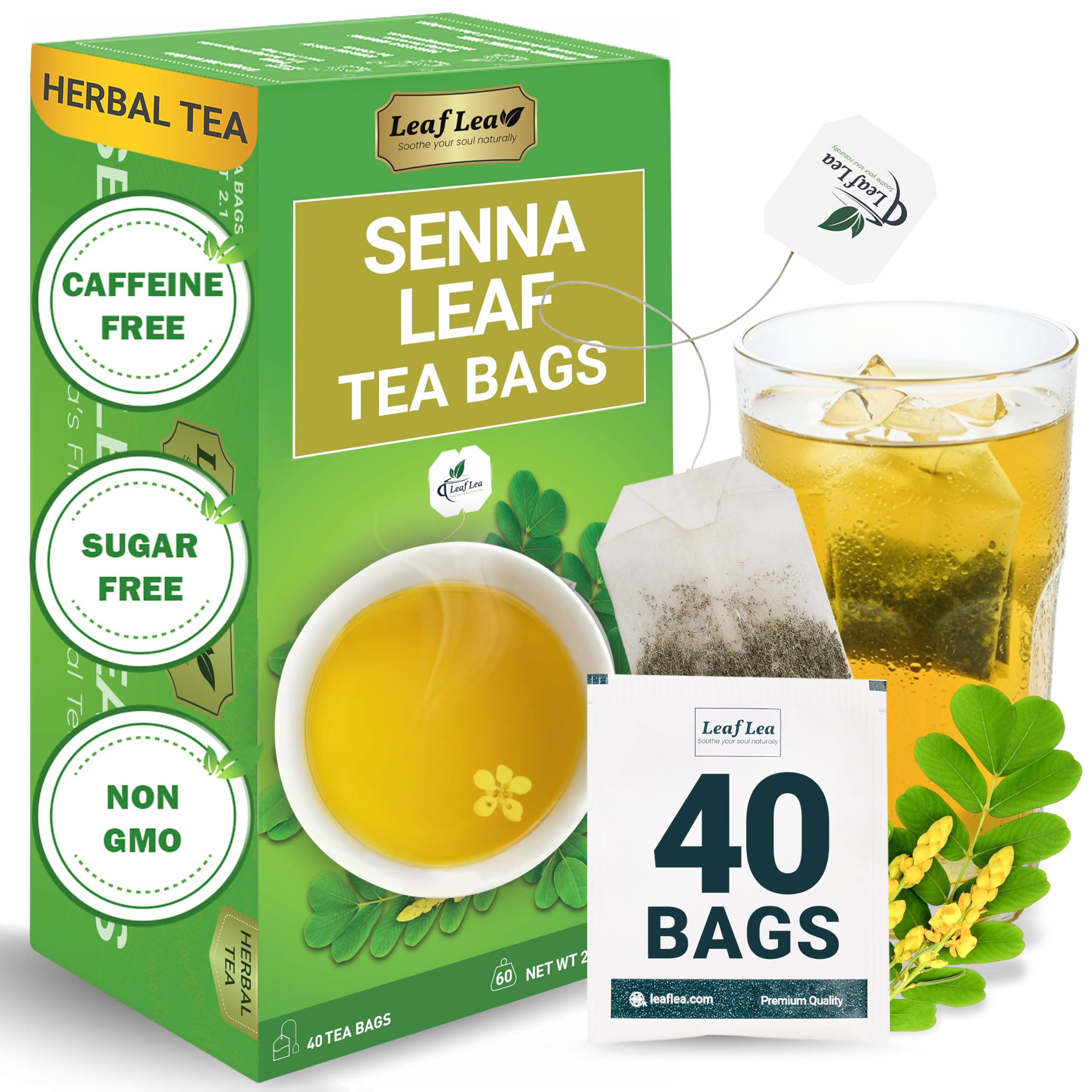 LeafLea 40 Turmeric Ginger Cinnamon Tea Bags, 100% Natural Ingredients Herbal Tea, Turmeric Ginger Herbal Blend for Wellness, Vegan, No Sugar, Caffeine-Free, Individually Wrapped for Freshness