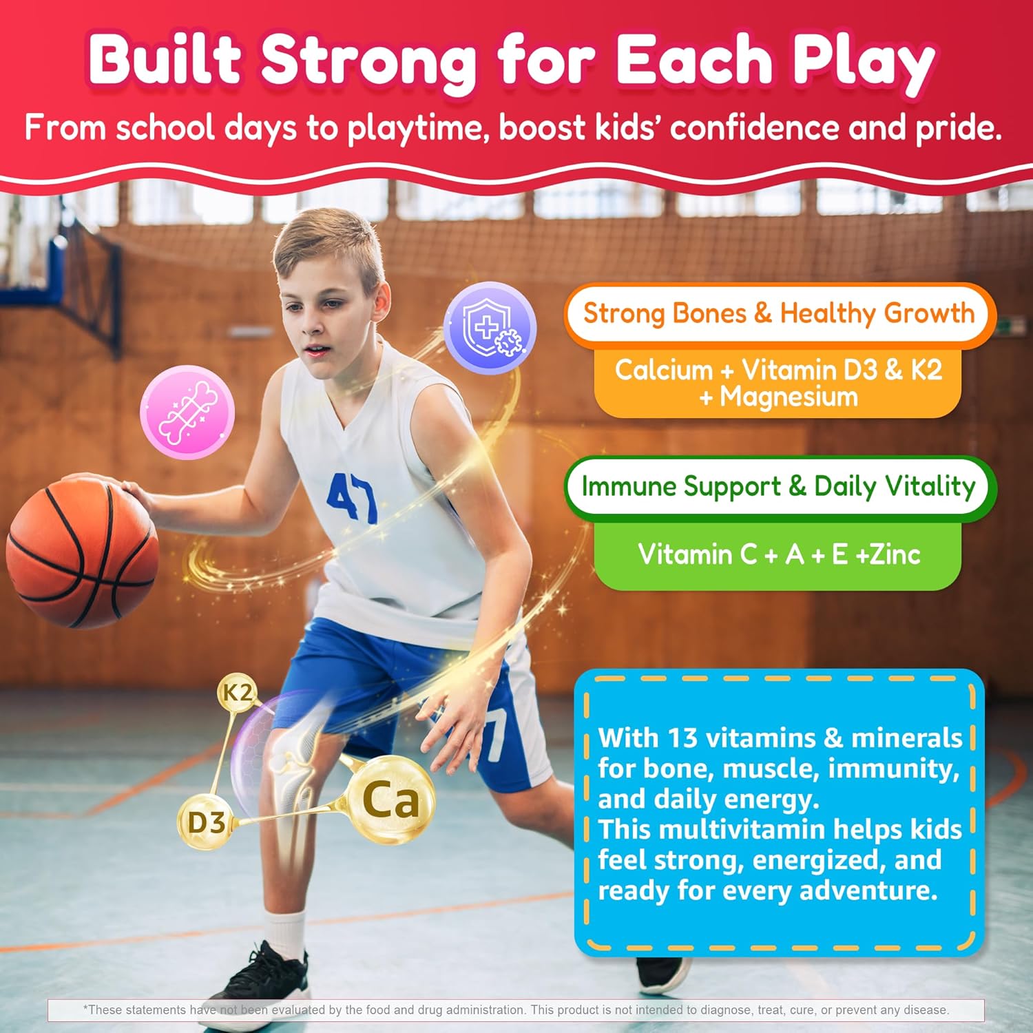 Kids Multivitamin Gummies + Omega 3(DHA/EPA), Methylated Multivitamin for Kids + Iron, Choline, Probiotic, Vitamins A C D3 K2 E, Methylfolate, B6, B12 for Growth, Immune, Bone, Brain, No Sugar, 60 Cts