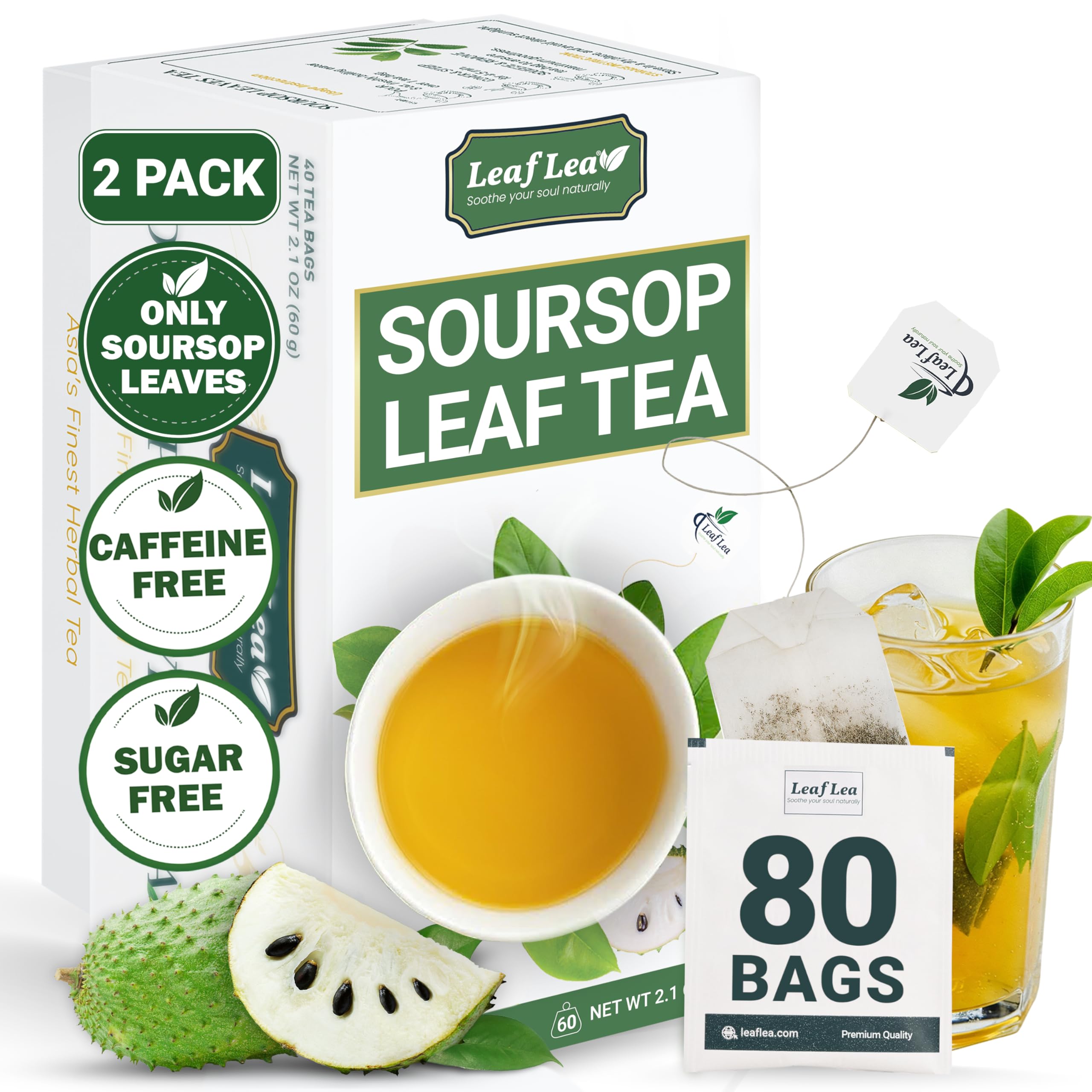 LeafLea 40 Turmeric Ginger Cinnamon Tea Bags, 100% Natural Ingredients Herbal Tea, Turmeric Ginger Herbal Blend for Wellness, Vegan, No Sugar, Caffeine-Free, Individually Wrapped for Freshness