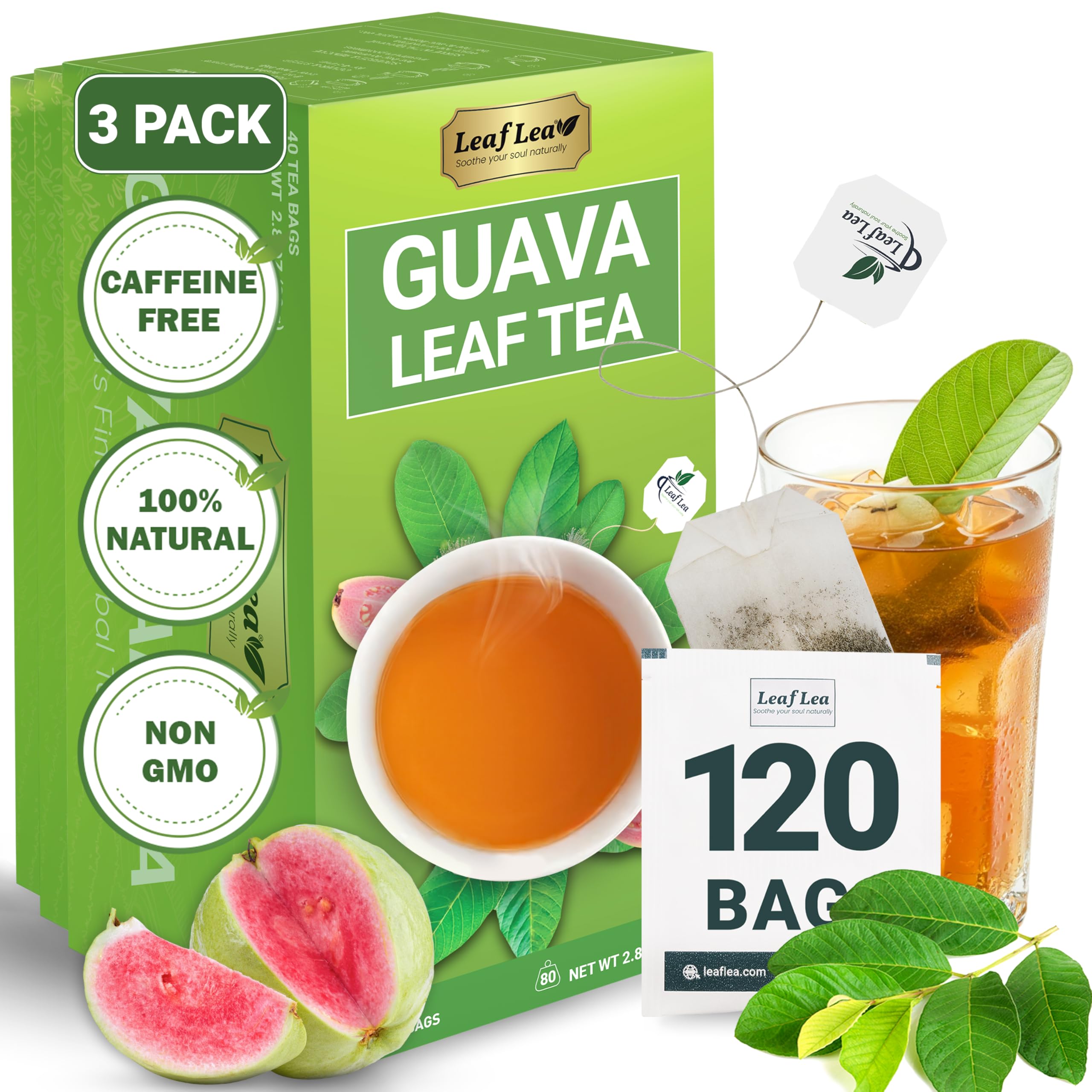 LeafLea 40 Turmeric Ginger Cinnamon Tea Bags, 100% Natural Ingredients Herbal Tea, Turmeric Ginger Herbal Blend for Wellness, Vegan, No Sugar, Caffeine-Free, Individually Wrapped for Freshness