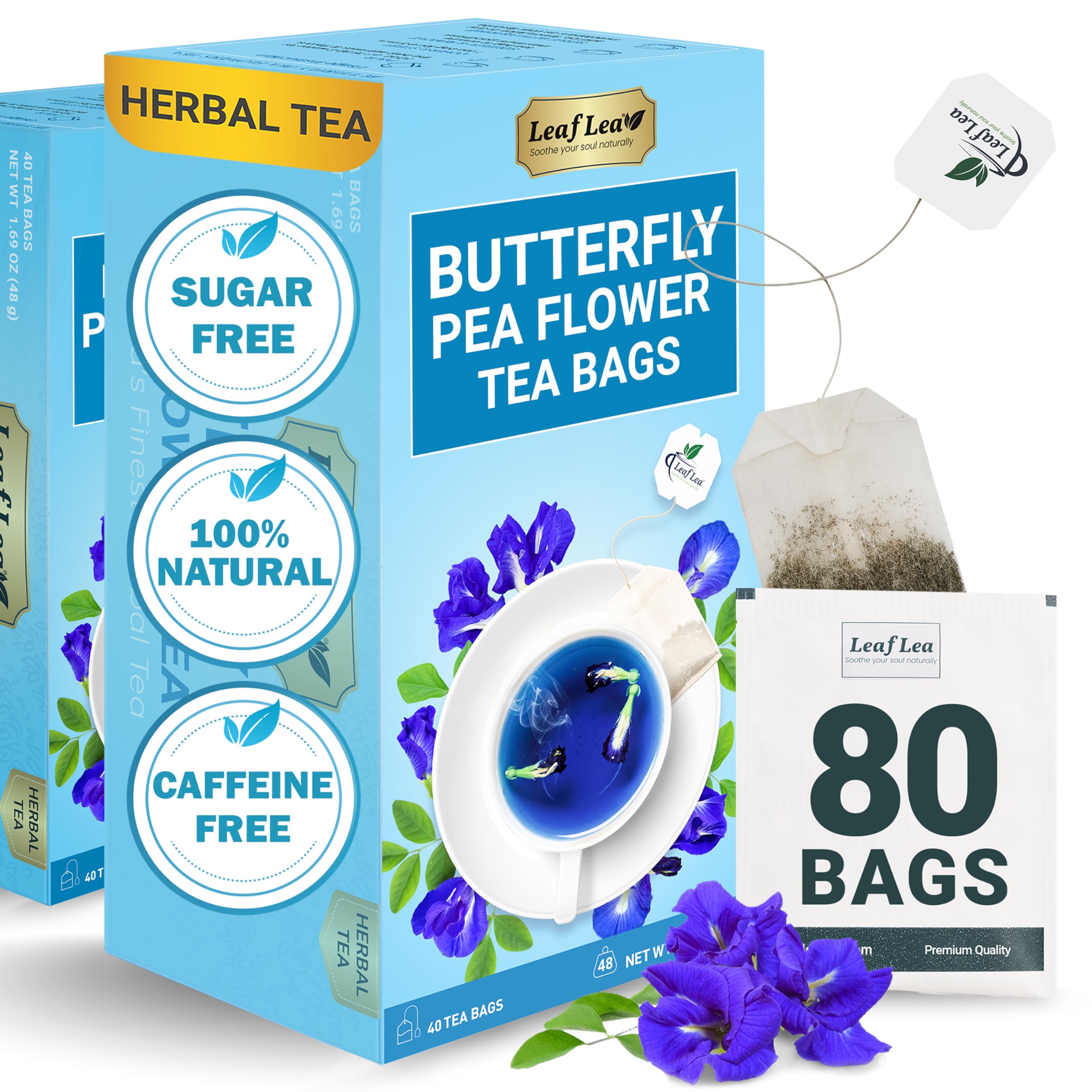 LeafLea 40 Turmeric Ginger Cinnamon Tea Bags, 100% Natural Ingredients Herbal Tea, Turmeric Ginger Herbal Blend for Wellness, Vegan, No Sugar, Caffeine-Free, Individually Wrapped for Freshness